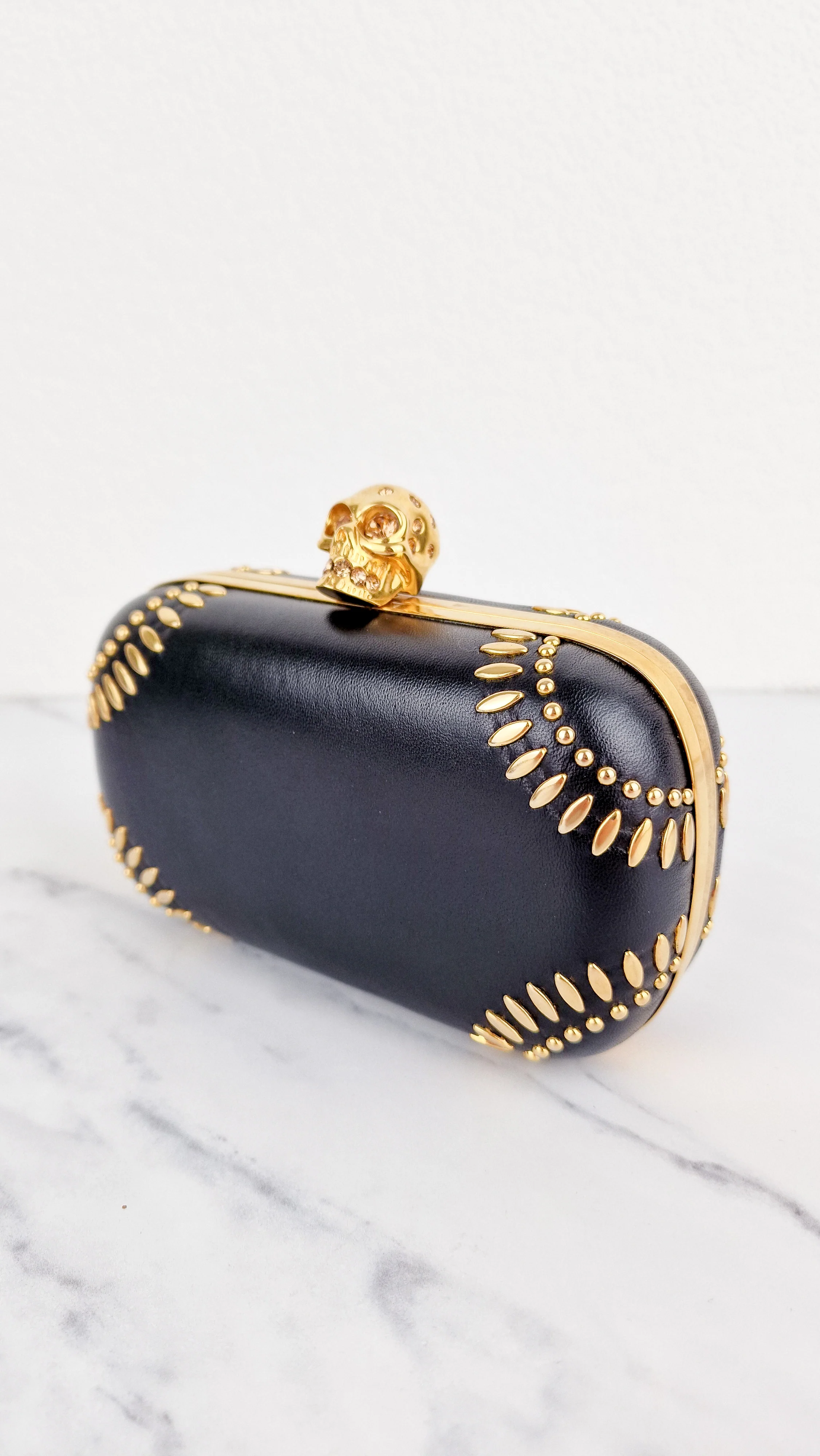 Alexander McQueen Skull Box Clutch in Black Nappa Leather With Gold Studs - 236715 000926 - Image 3