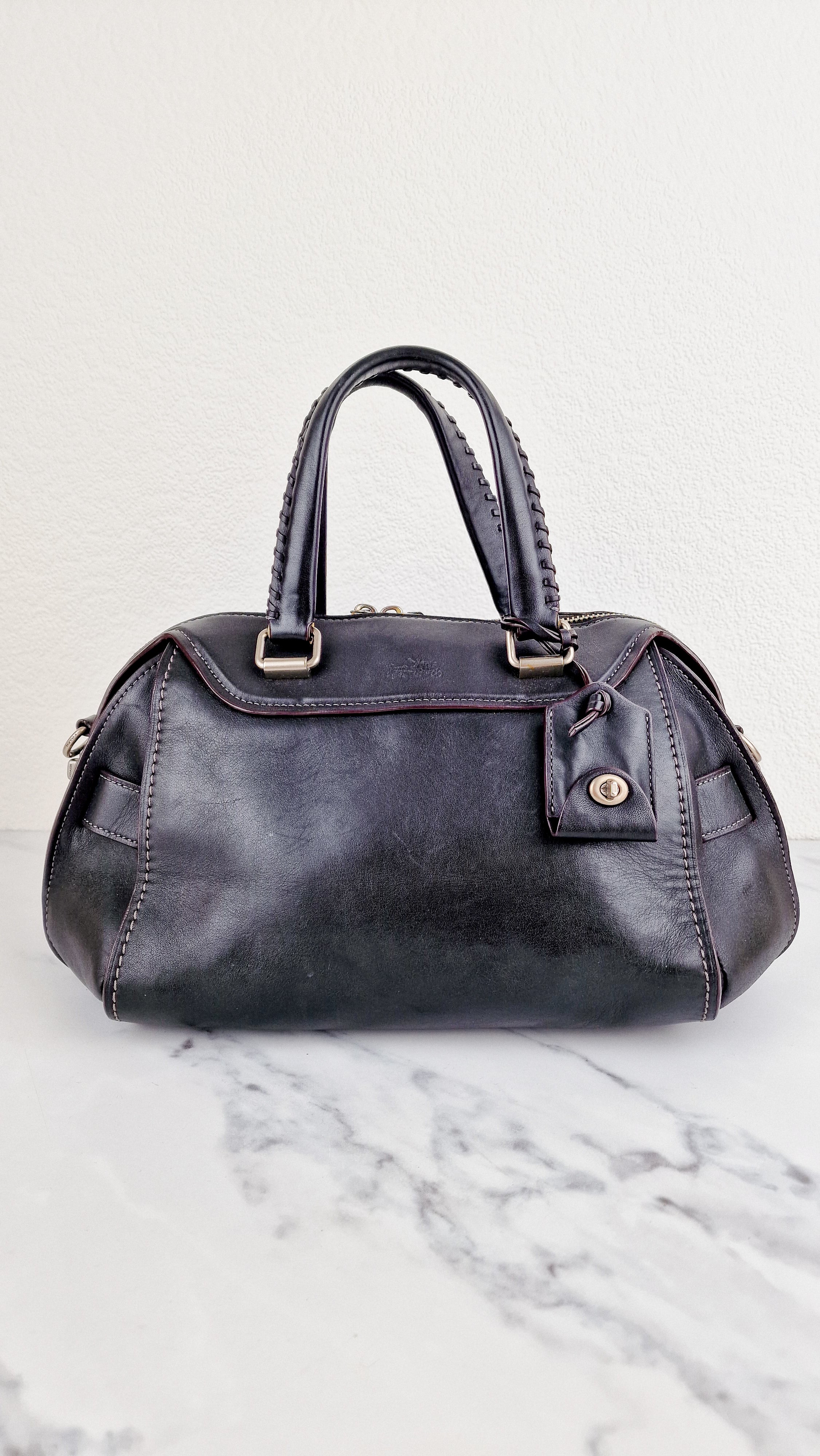 Coach Ace Satchel in Black Smooth Leather with Whipstitch Detail Handbag Crossbody - Coach 37017