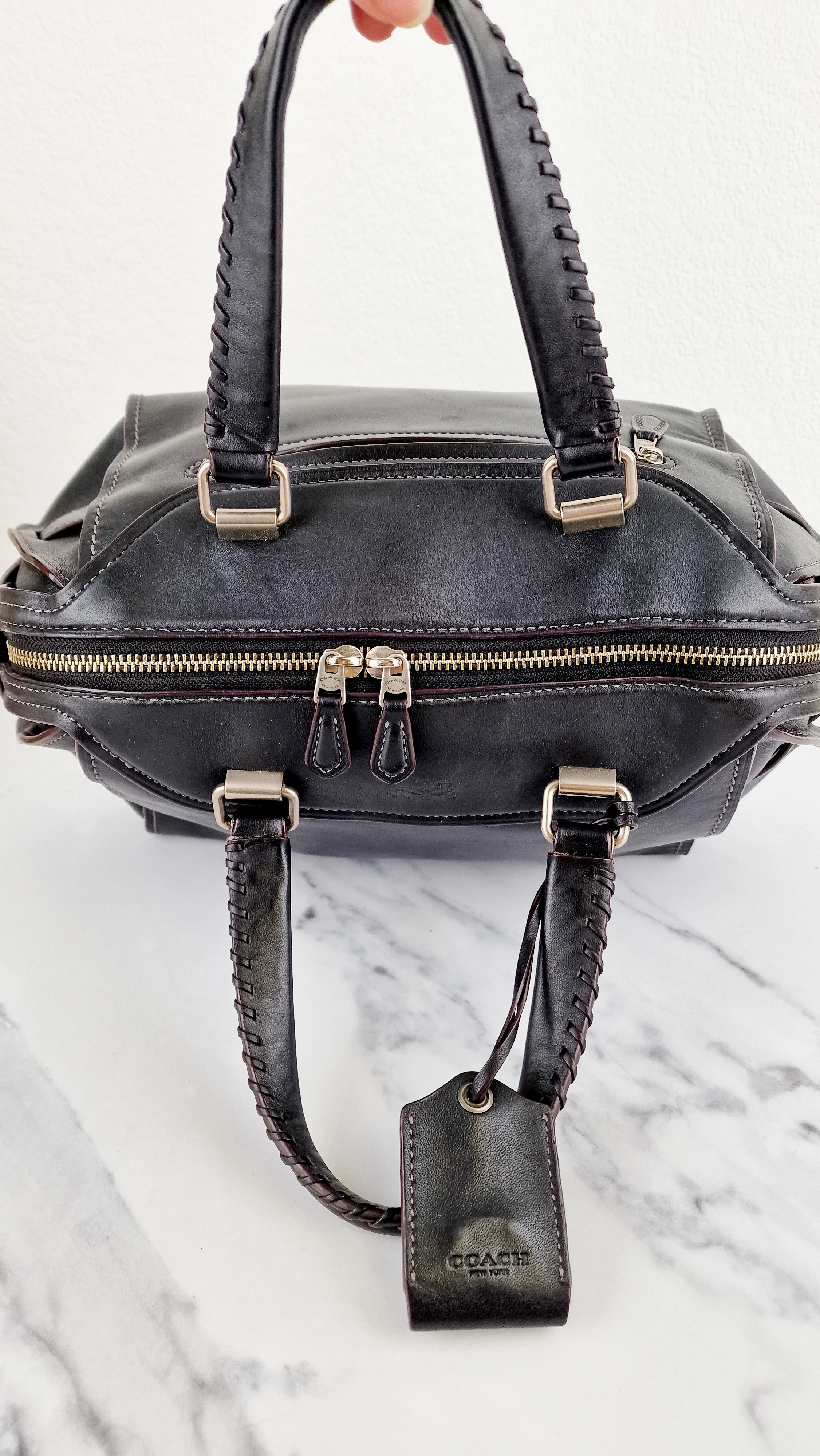 Coach Ace Satchel in Black Smooth Leather with Whipstitch Detail Handbag Crossbody - Coach 37017 - Image 13