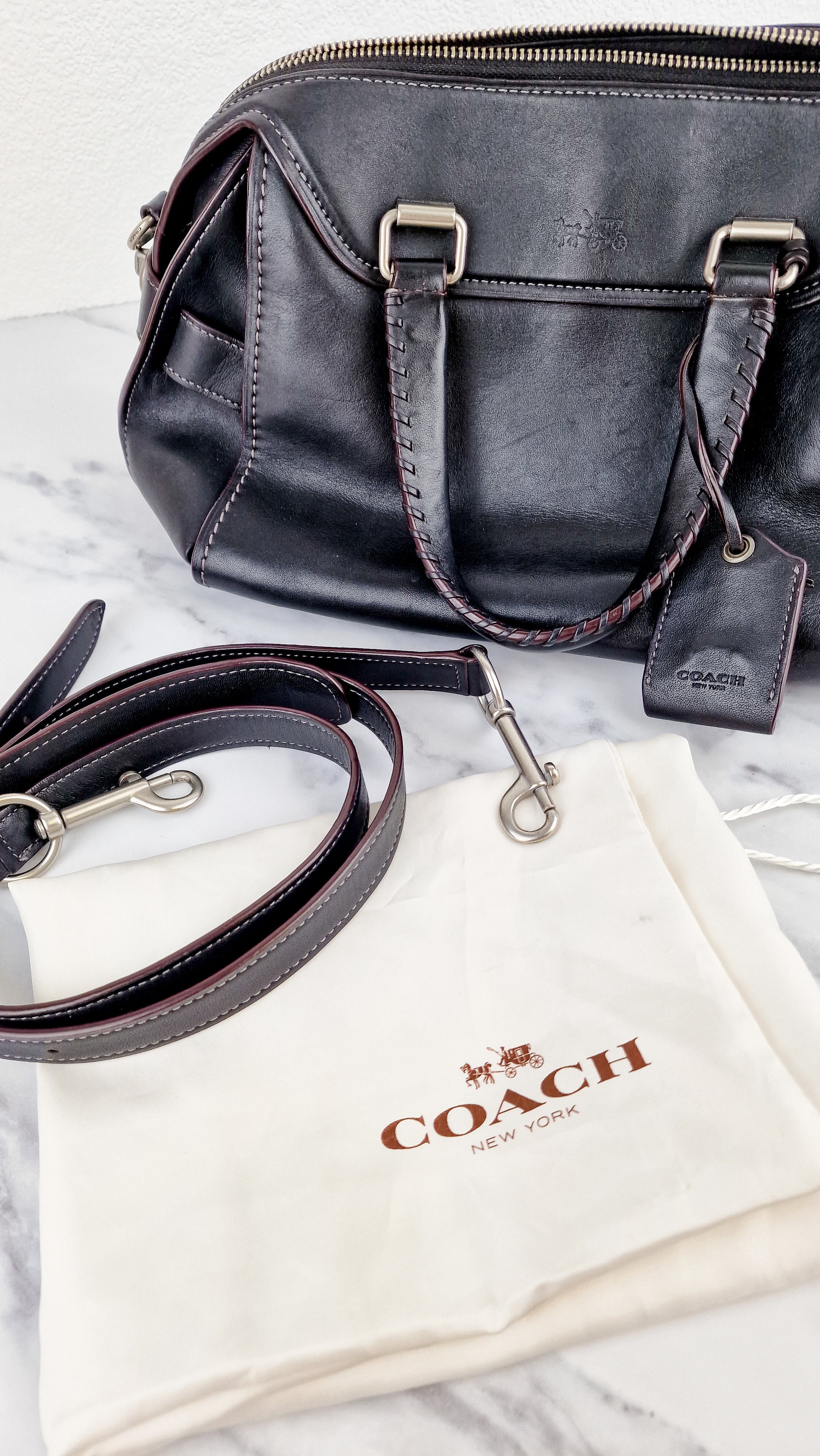 Coach Ace Satchel in Black Smooth Leather with Whipstitch Detail Handbag Crossbody - Coach 37017 - Image 19