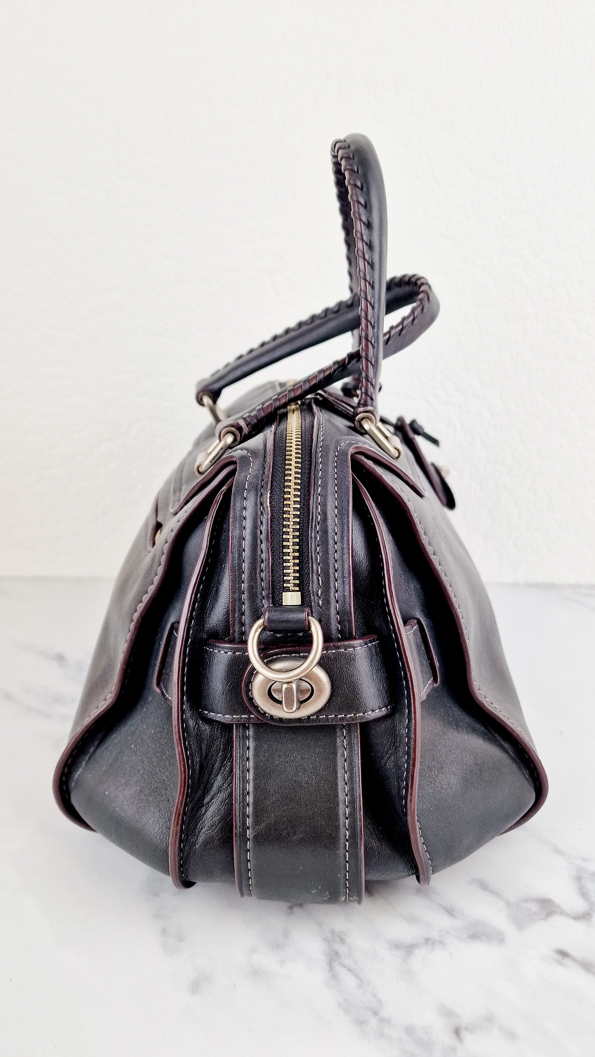 Coach Ace Satchel in Black Smooth Leather with Whipstitch Detail Handbag Crossbody - Coach 37017 - Image 8
