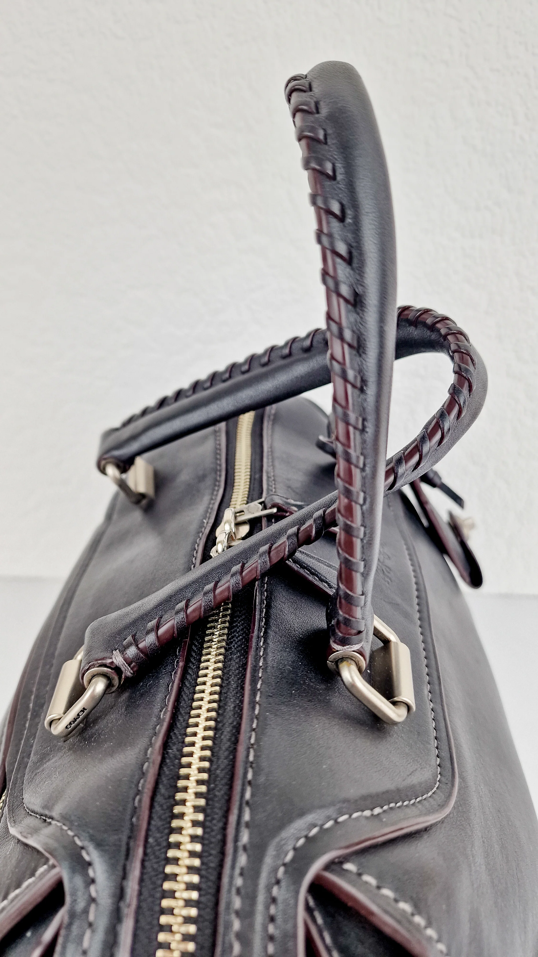 Coach Ace Satchel in Black Smooth Leather with Whipstitch Detail Handbag Crossbody - Coach 37017 - Image 9