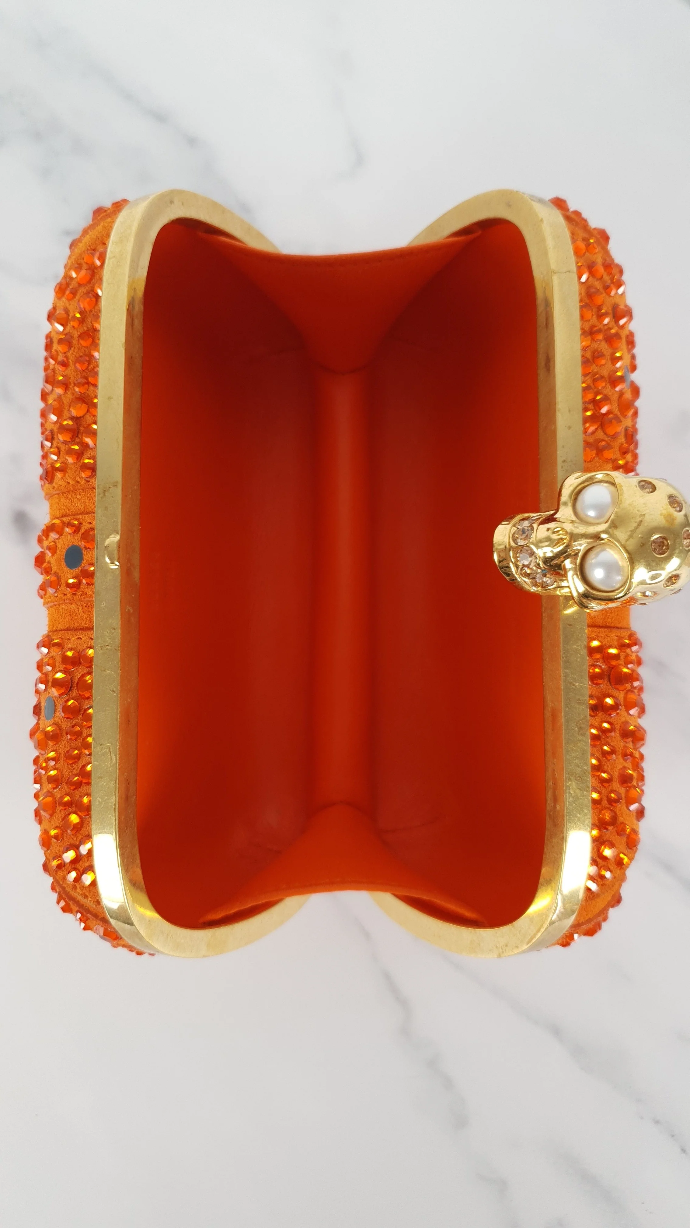 Alexander McQueen Britannia Skull Box Clutch in Orange Suede with Studs and Swarovski Crystals Style 208024 000926 - Image 10
