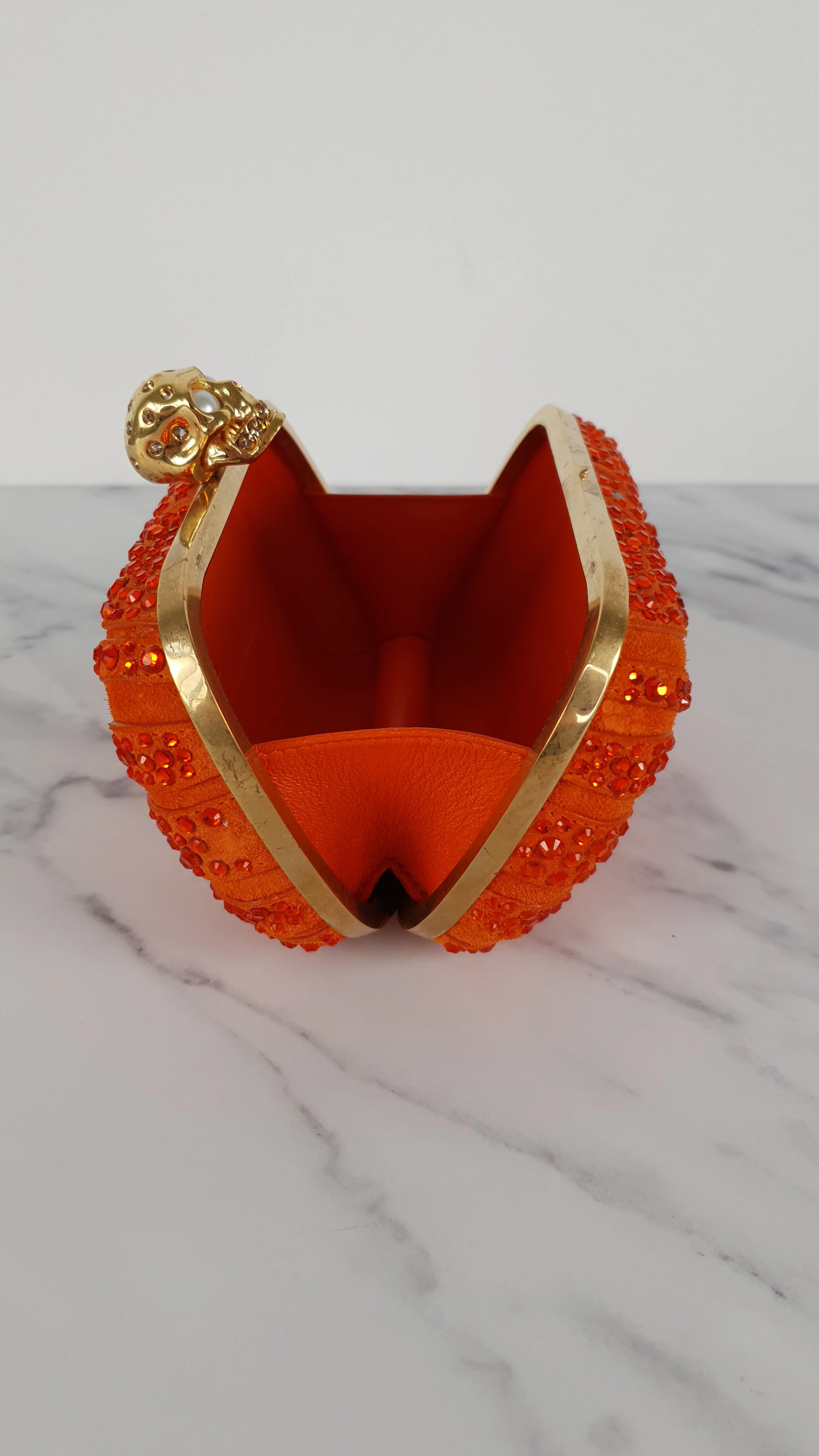 Alexander McQueen Britannia Skull Box Clutch in Orange Suede with Studs and Swarovski Crystals Style 208024 000926 - Image 12