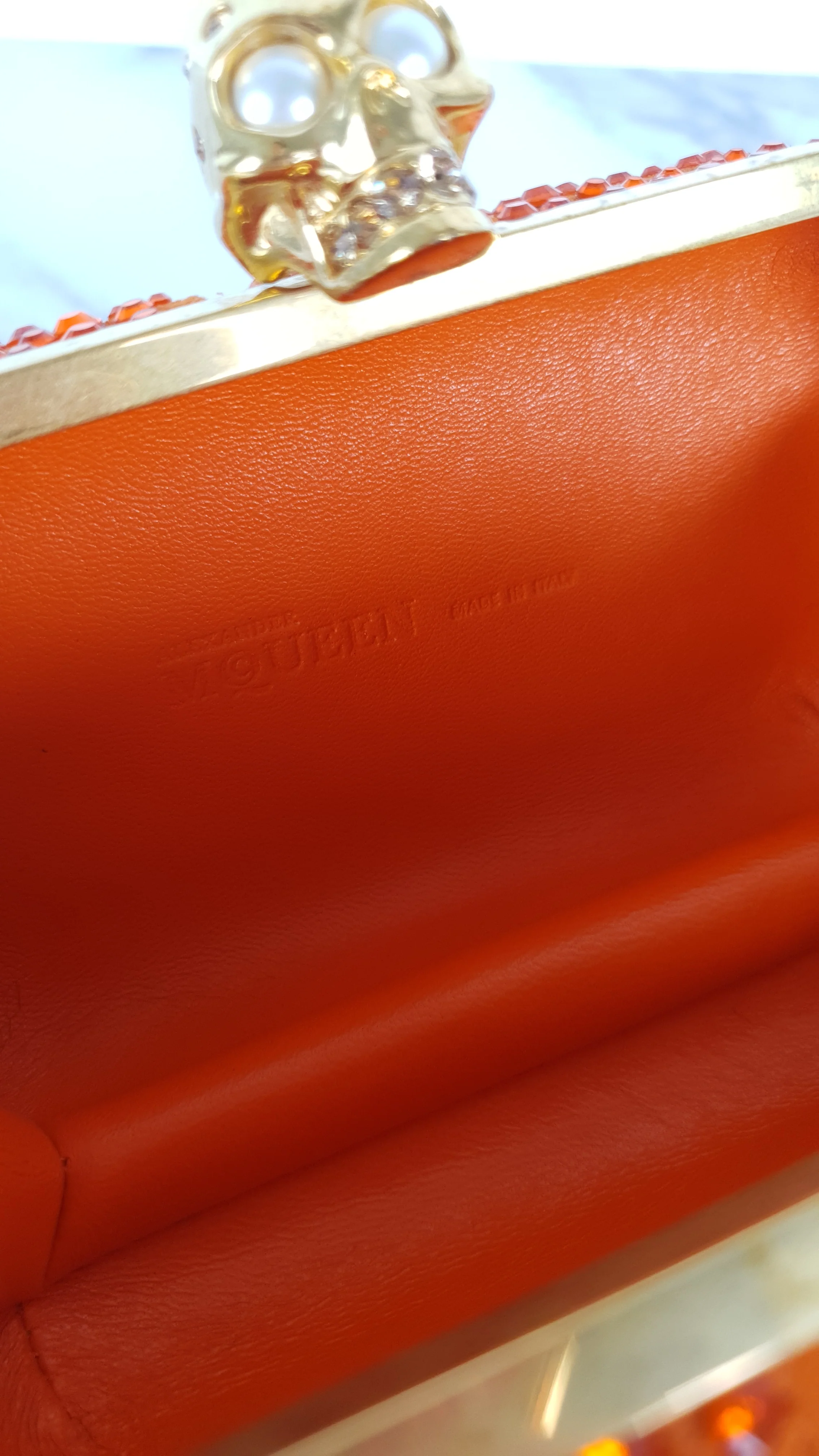 Alexander McQueen Britannia Skull Box Clutch in Orange Suede with Studs and Swarovski Crystals Style 208024 000926 - Image 13