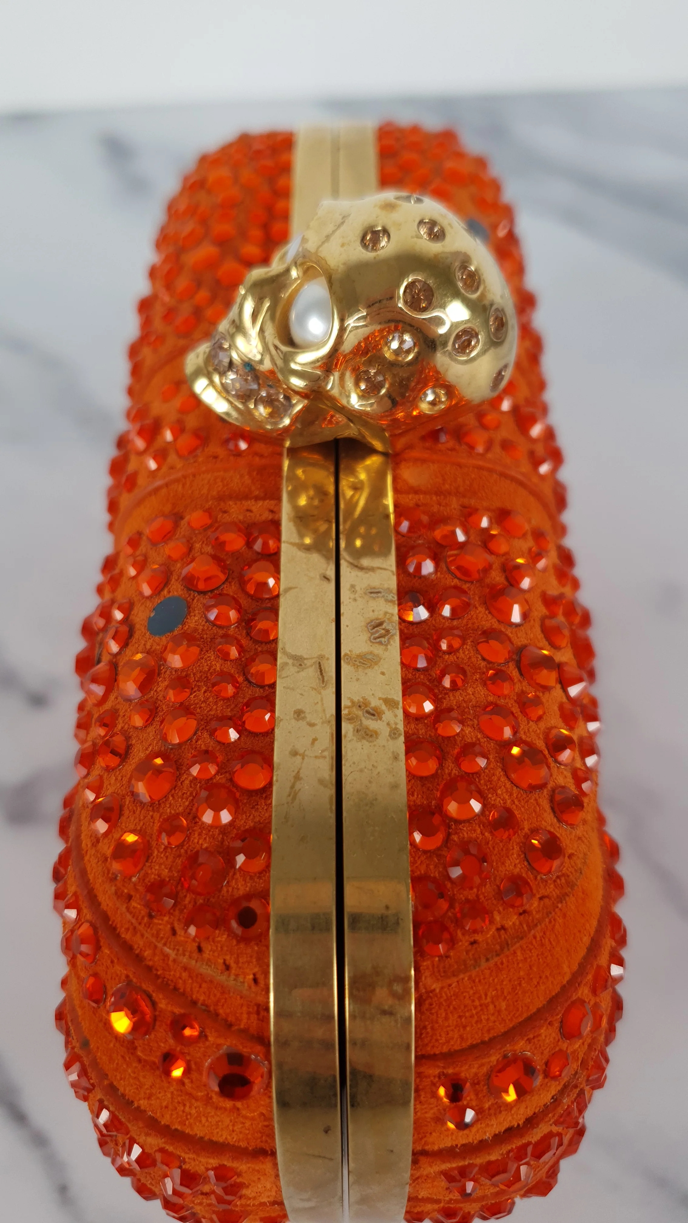 Alexander McQueen Britannia Skull Box Clutch in Orange Suede with Studs and Swarovski Crystals Style 208024 000926 - Image 8