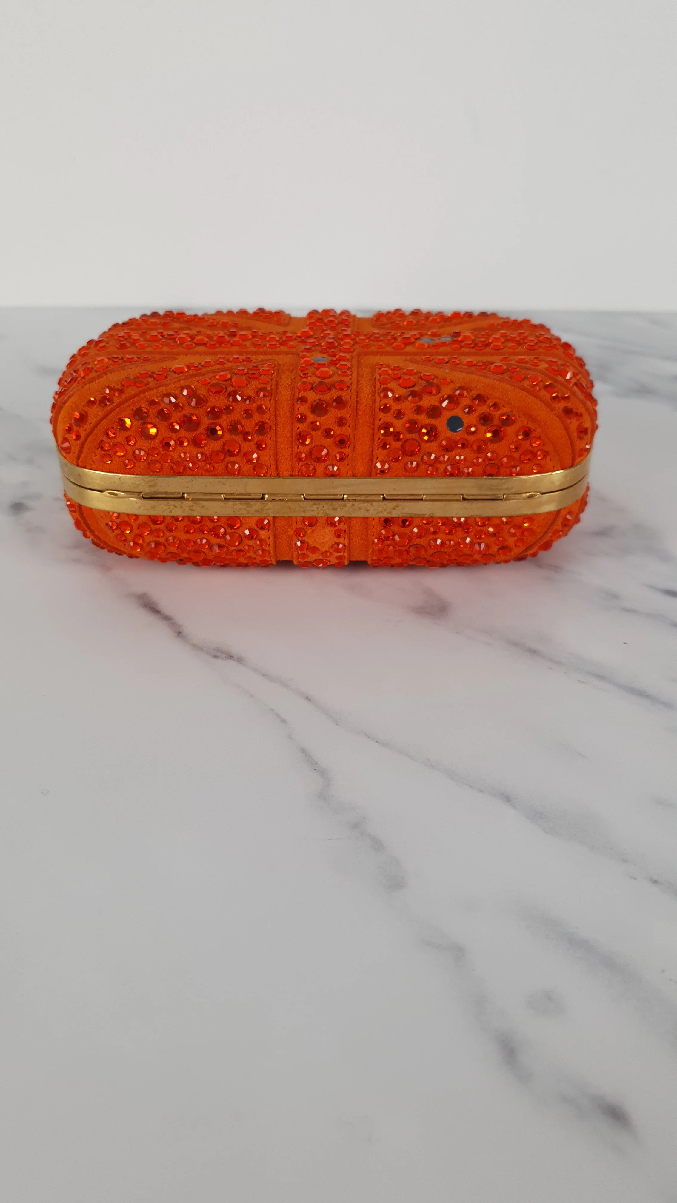 Alexander McQueen Britannia Skull Box Clutch in Orange Suede with Studs and Swarovski Crystals Style 208024 000926 - Image 9