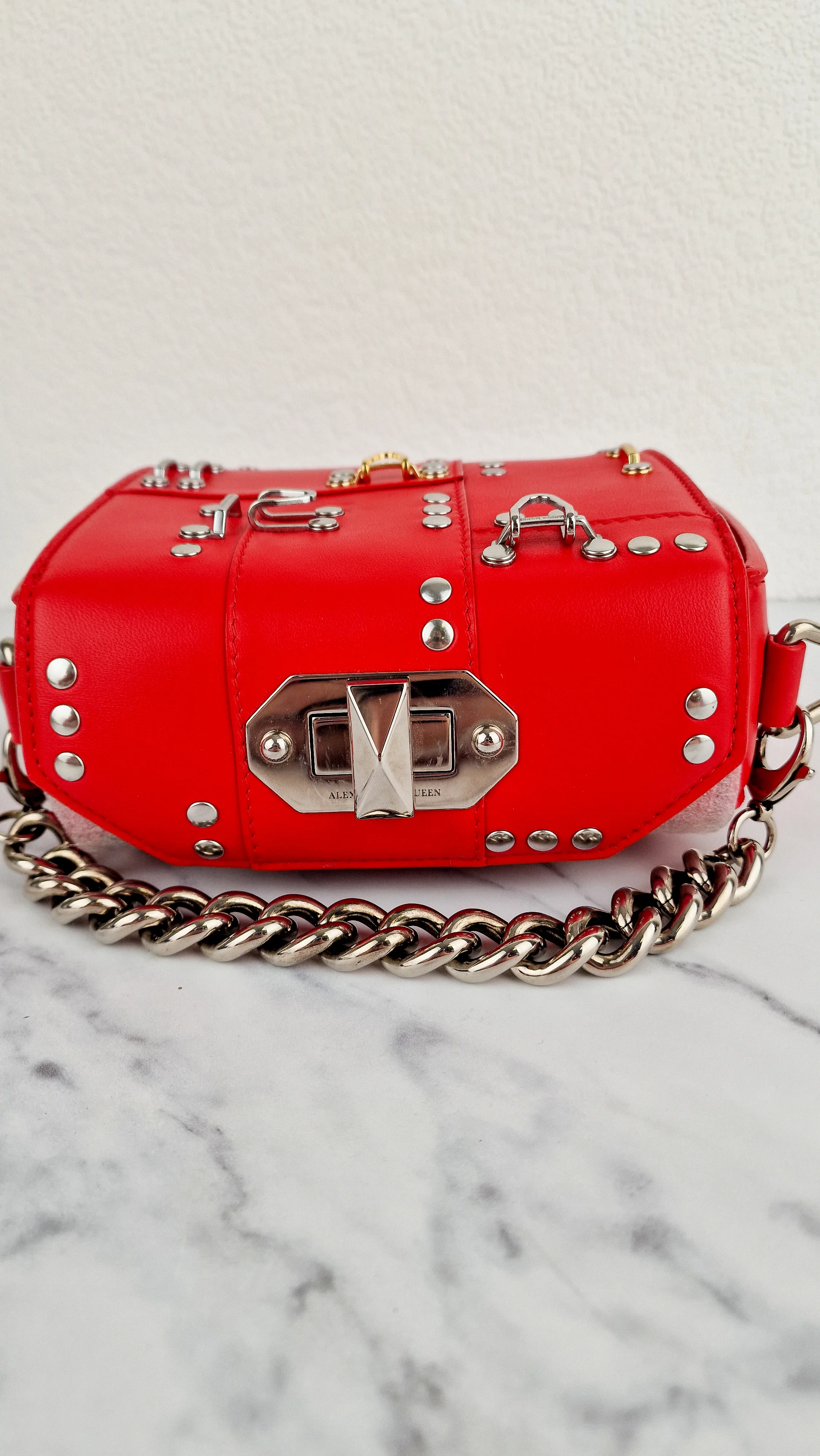 Alexander McQueen Lust Red Nano 16 Box Bag Hooks & Studs Handbag Crossbody Bag - Image 13
