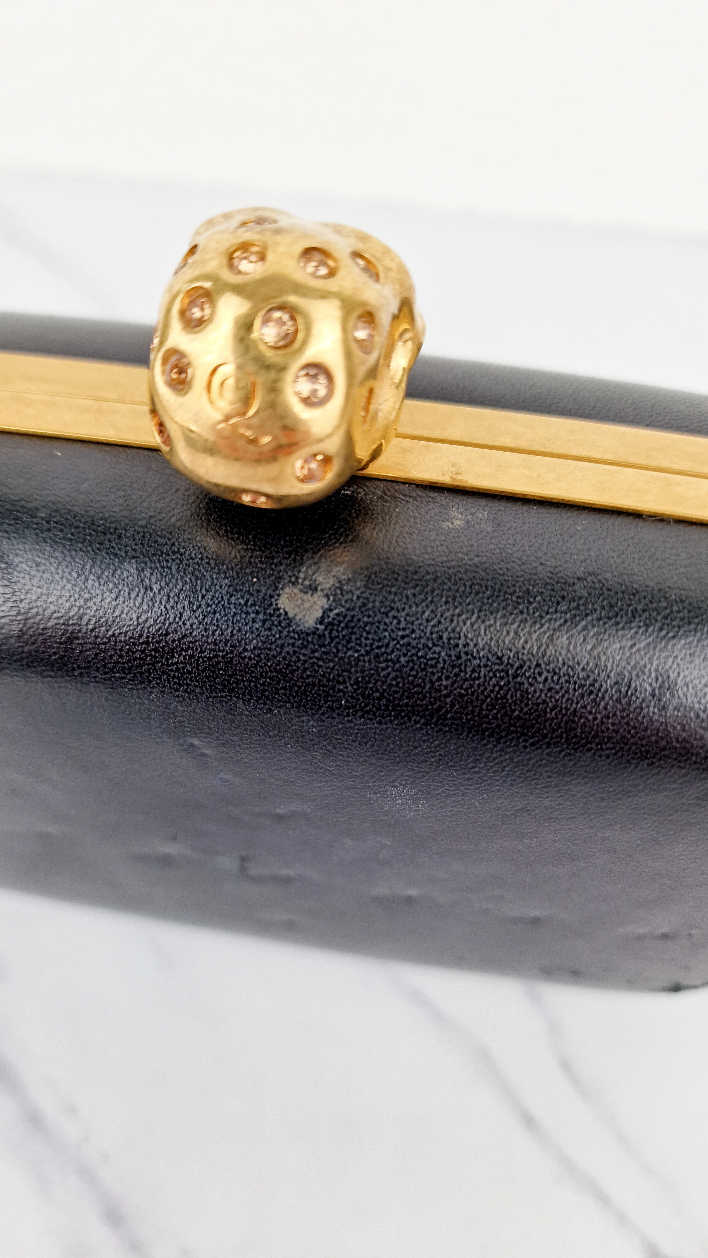Alexander McQueen Skull Box Clutch Black Leather and Swarovski Crystals Gold Hardware - Image 16