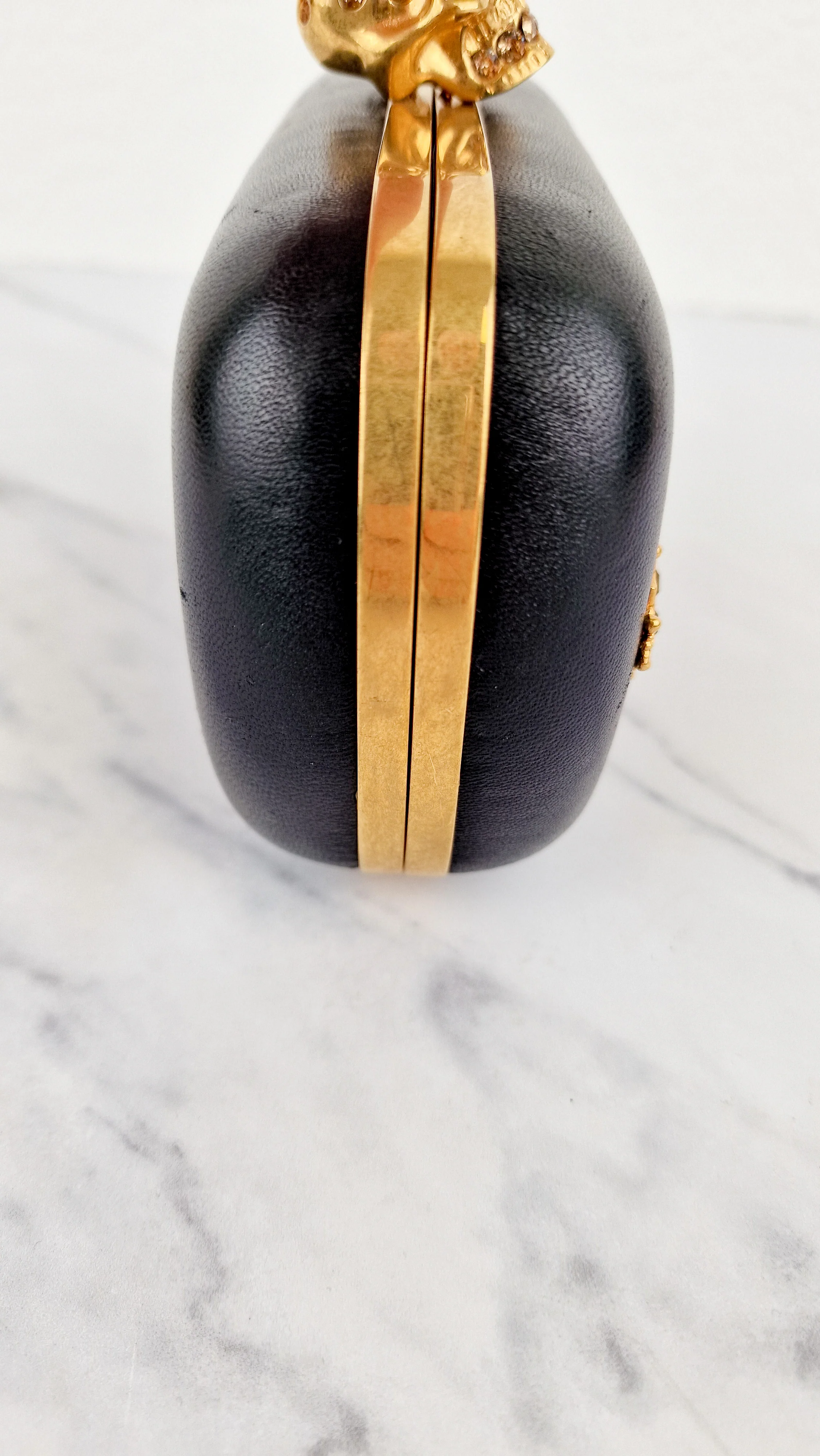 Alexander McQueen Skull Box Clutch Black Leather and Swarovski Crystals Gold Hardware - Image 17