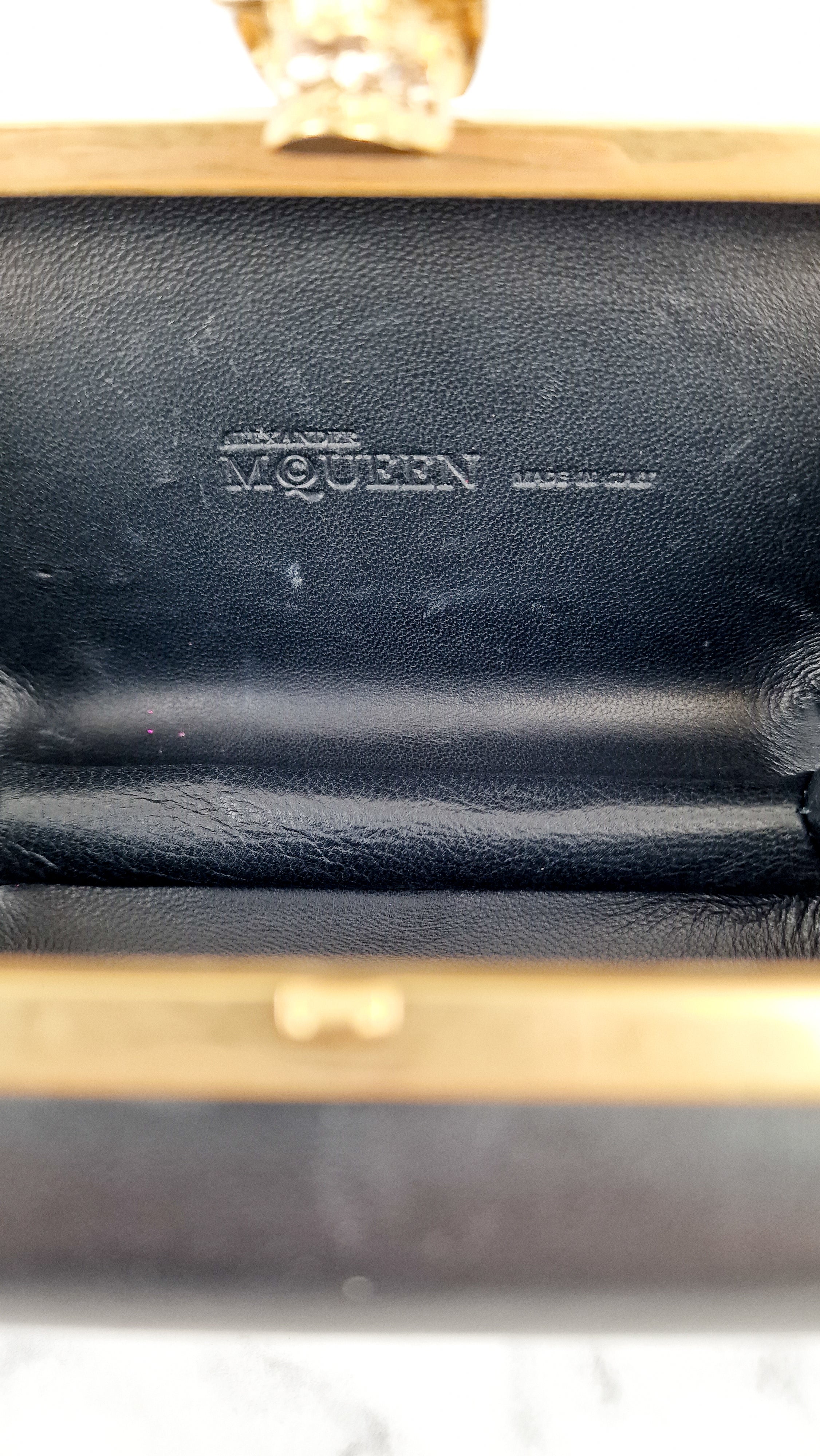 Alexander McQueen Skull Box Clutch Black Leather and Swarovski Crystals Gold Hardware - Image 7