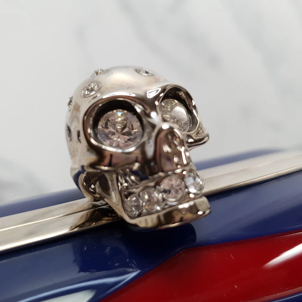 Alexander McQueen Skull Box Clutch in Red & Blue Plastic With Swarovski Crystals - Image 3