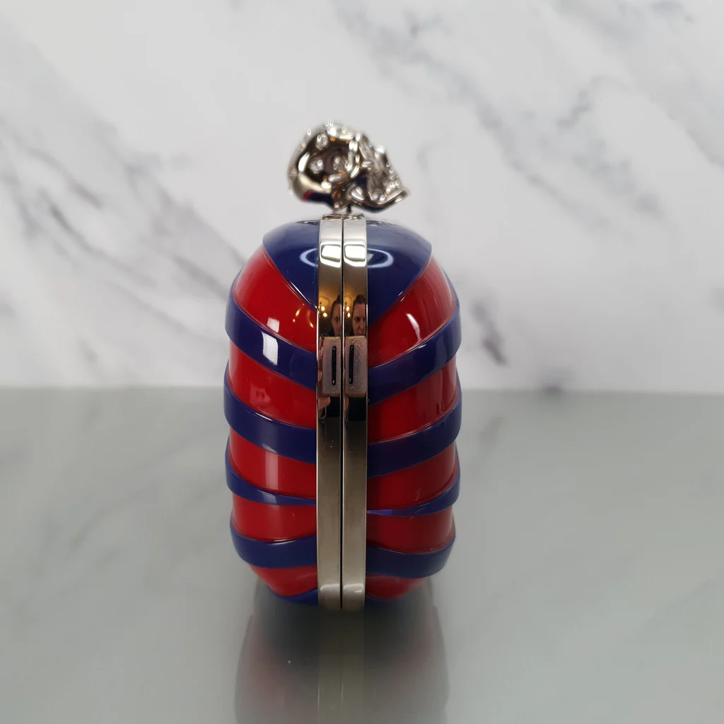 Alexander McQueen Skull Box Clutch in Red & Blue Plastic With Swarovski Crystals - Image 9