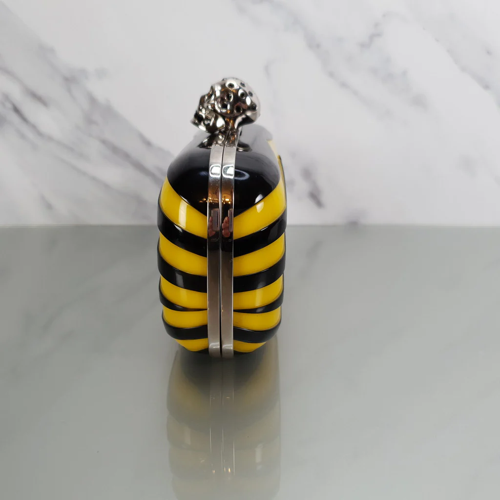 Alexander McQueen Skull Box Clutch in Yellow & Black Plastic With Swarovski Crystals - Image 4