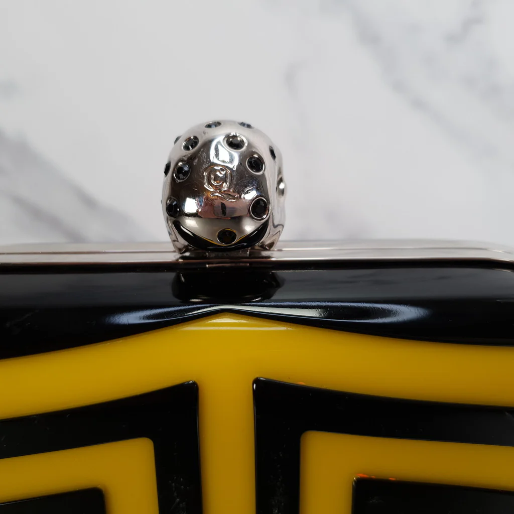 Alexander McQueen Skull Box Clutch in Yellow & Black Plastic With Swarovski Crystals - Image 7