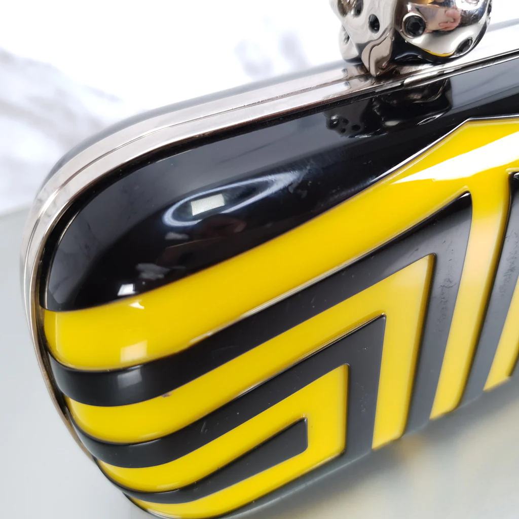 Alexander McQueen Skull Box Clutch in Yellow & Black Plastic With Swarovski Crystals - Image 8