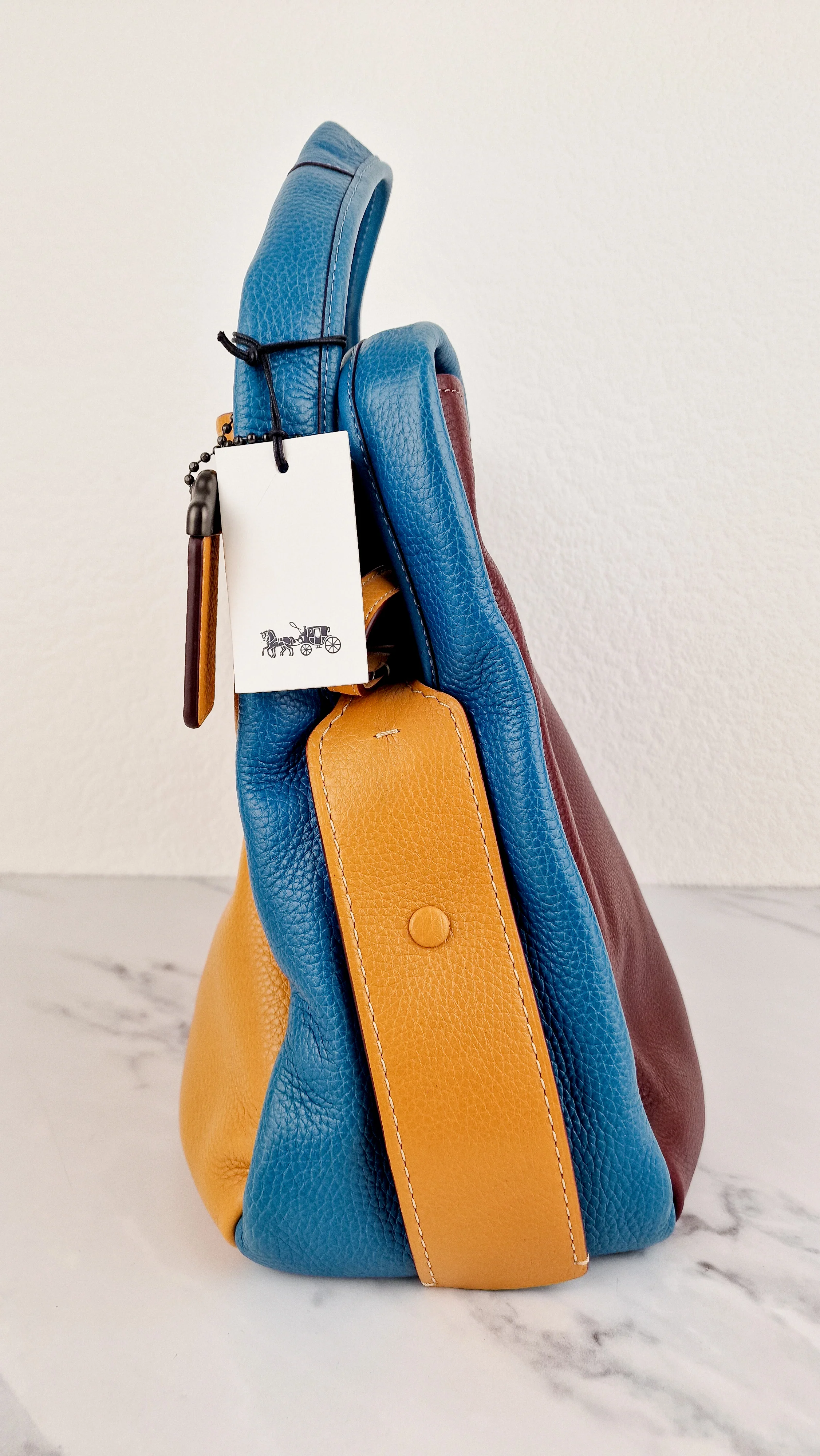 Coach 1941 Bandit Hobo 39 Bag in Goldenrod Yellow, Blue & Oxblood Pebble Leather - 2 in 1 handbag - Coach 10736 - Image 5