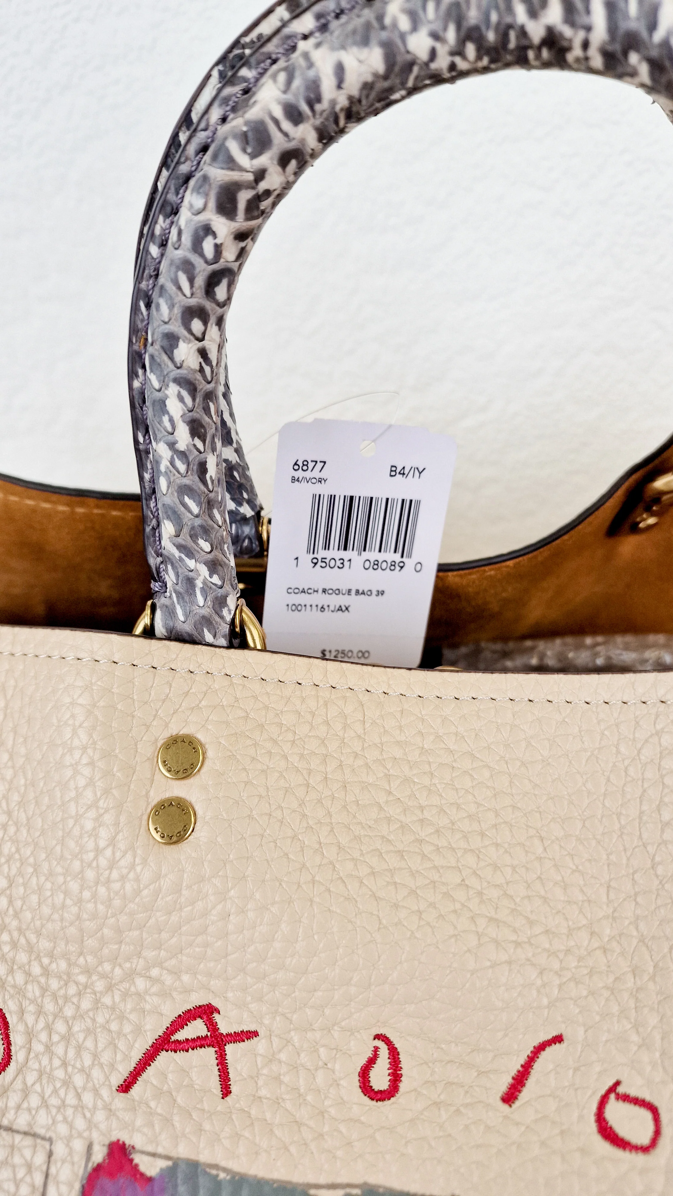 Coach Rogue 39 Jean-Michel Basquiat Bag in Ivory Pebble Leather with Snakeskin - Handbag Shoulder Bag - Coach 6877 - Image 3