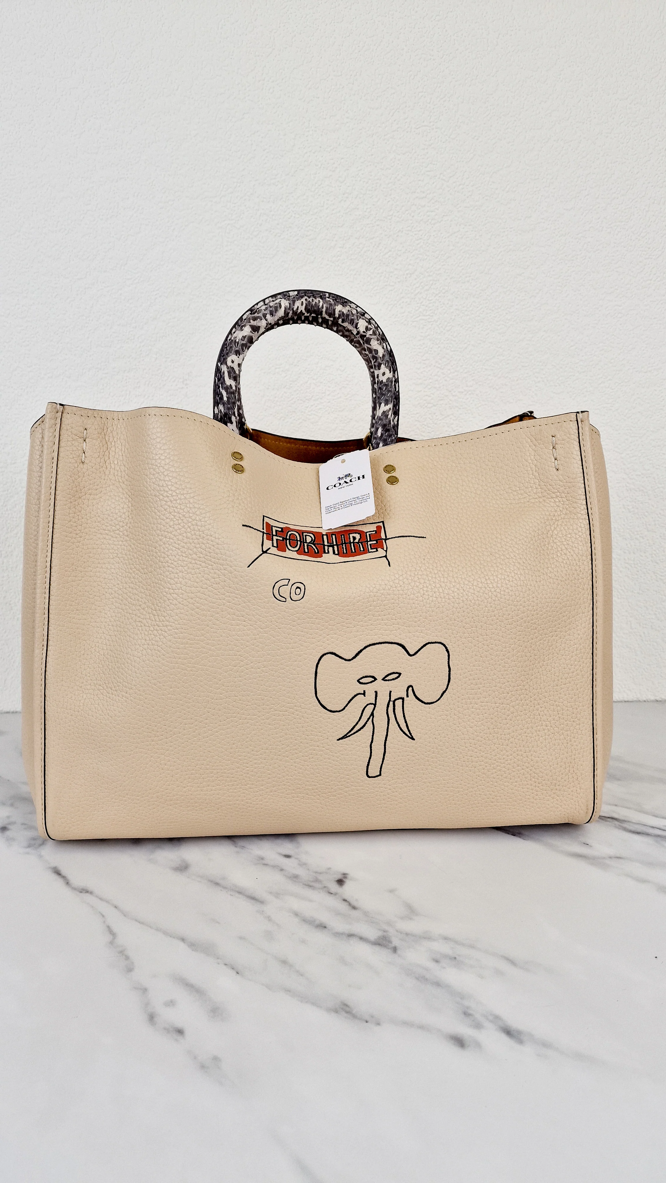 Coach Rogue 39 Jean-Michel Basquiat Bag in Ivory Pebble Leather with Snakeskin - Handbag Shoulder Bag - Coach 6877 - Image 8