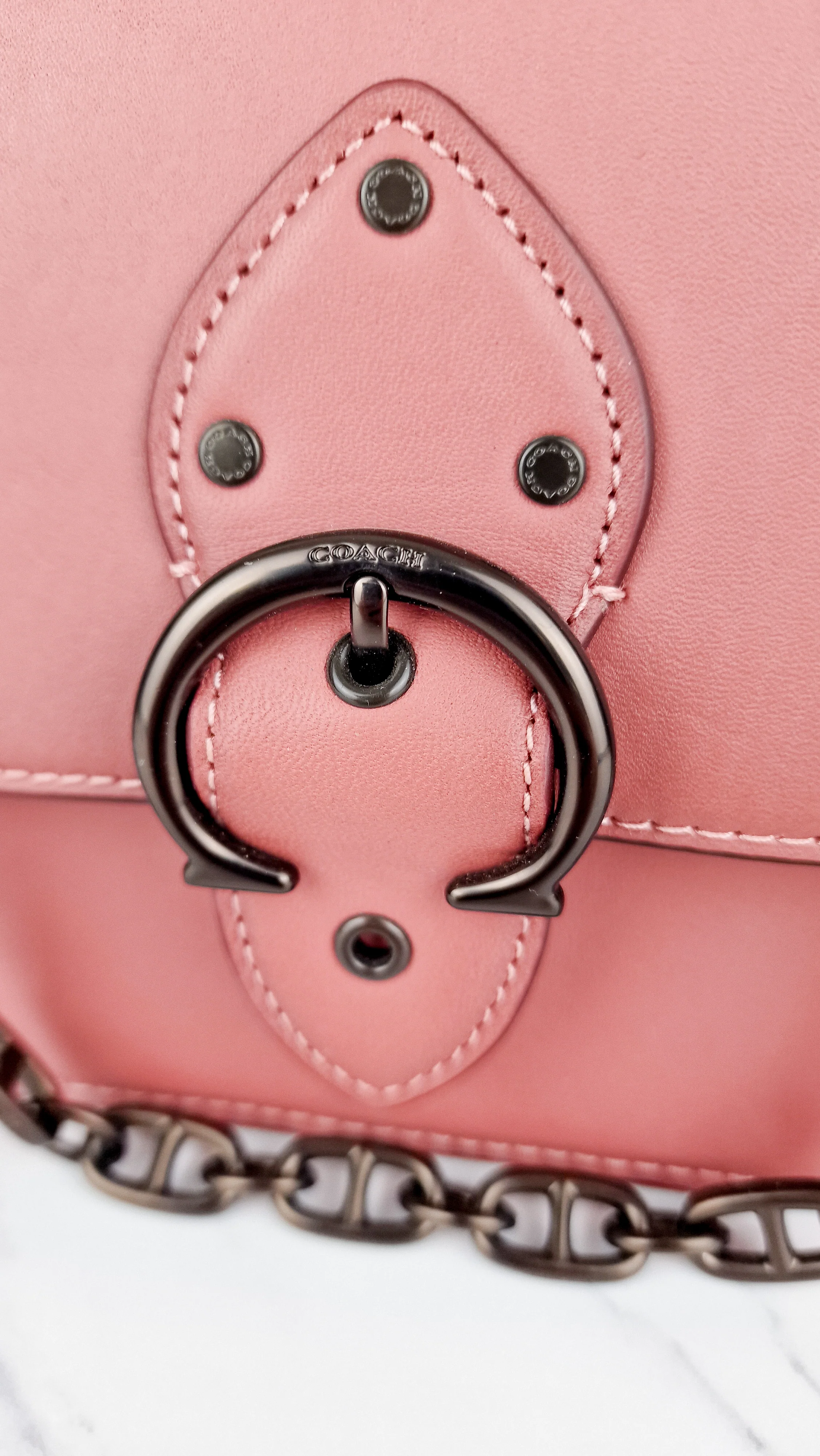Coach Beat Shoulder Bag 18 in Vintage Pink Melon Smooth Leather Flap Bag Handbag - Coach C0753 - Image 2