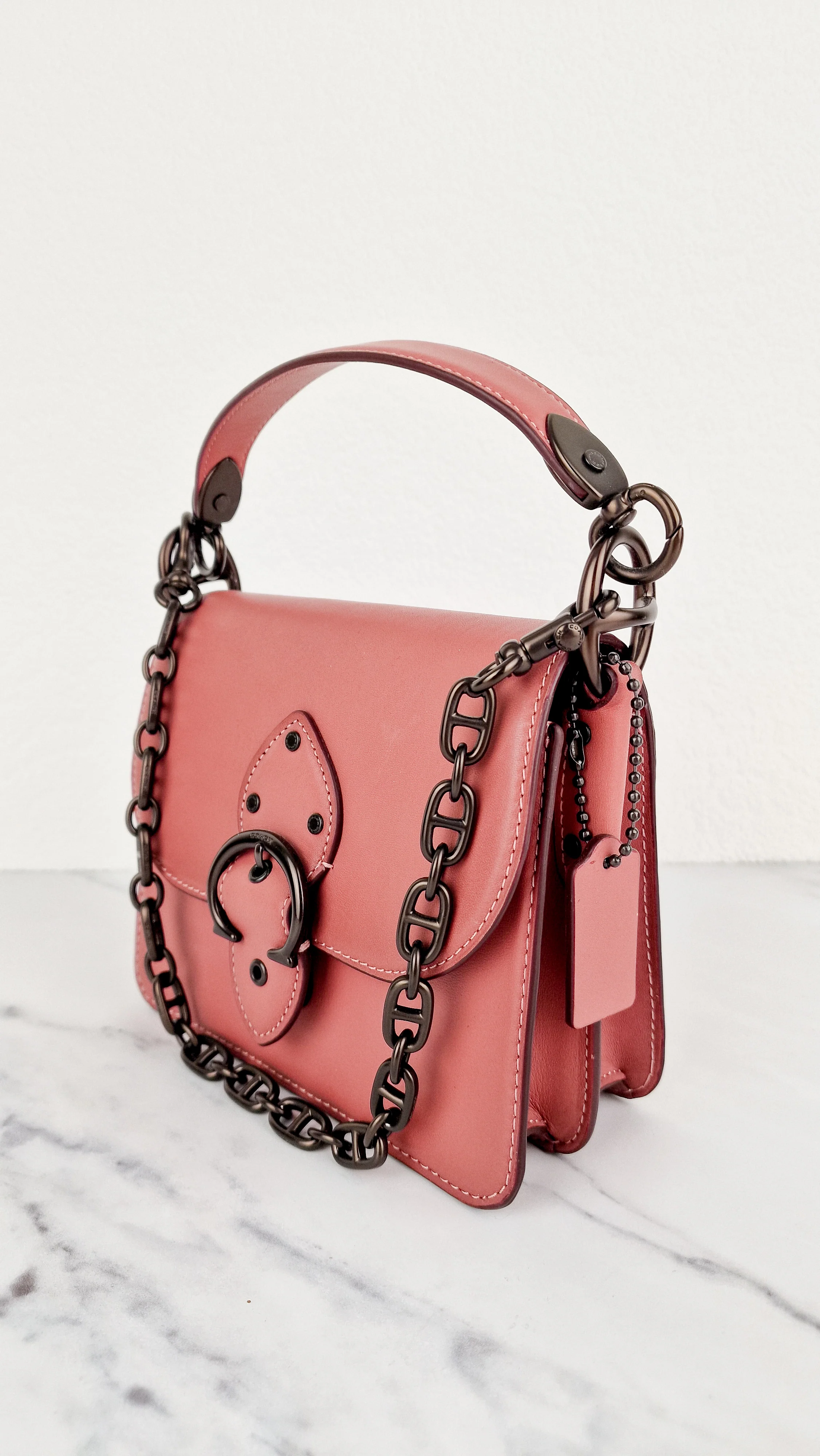 Coach Beat Shoulder Bag 18 in Vintage Pink Melon Smooth Leather Flap Bag Handbag - Coach C0753 - Image 3