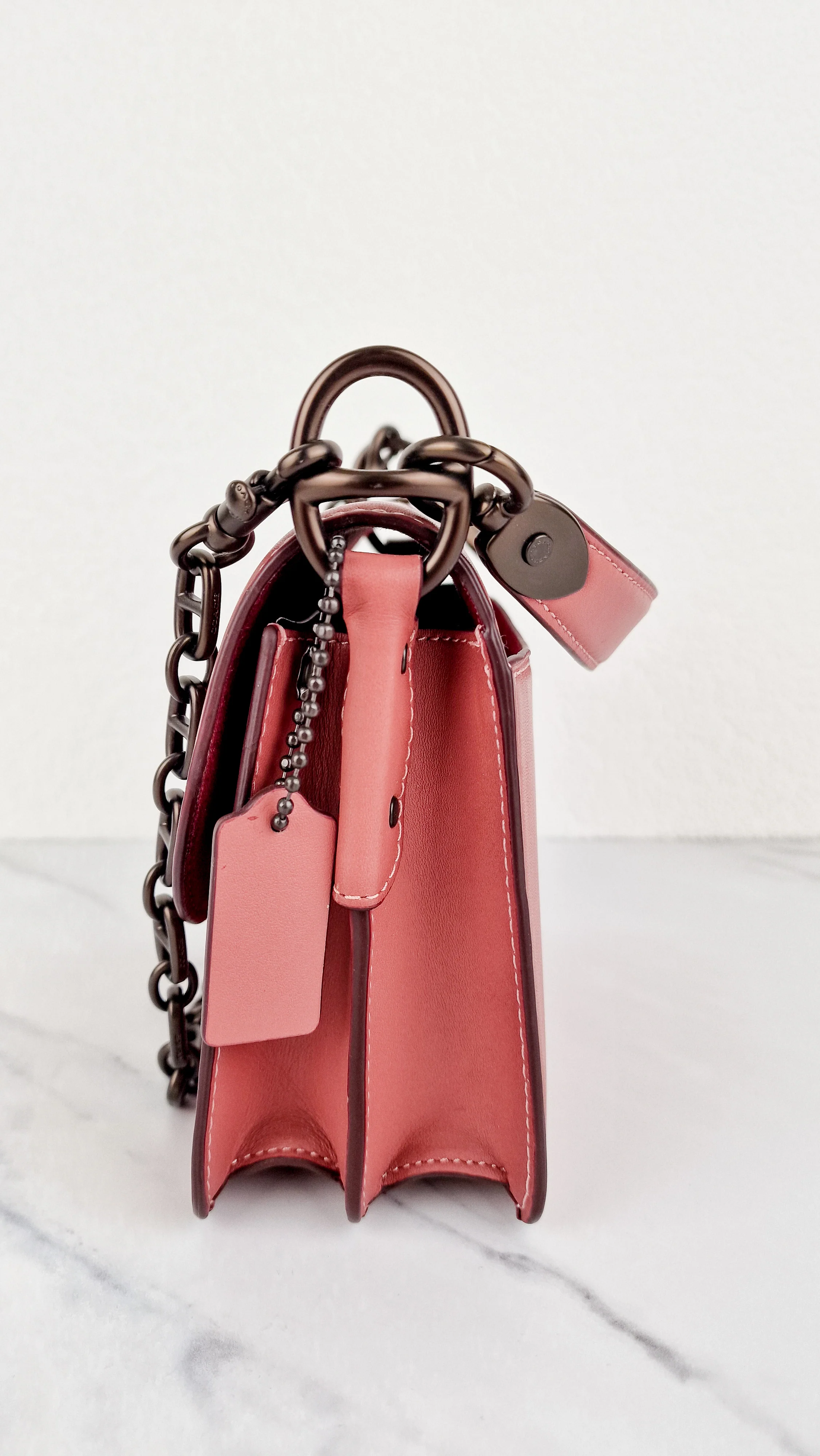 Coach Beat Shoulder Bag 18 in Vintage Pink Melon Smooth Leather Flap Bag Handbag - Coach C0753 - Image 4
