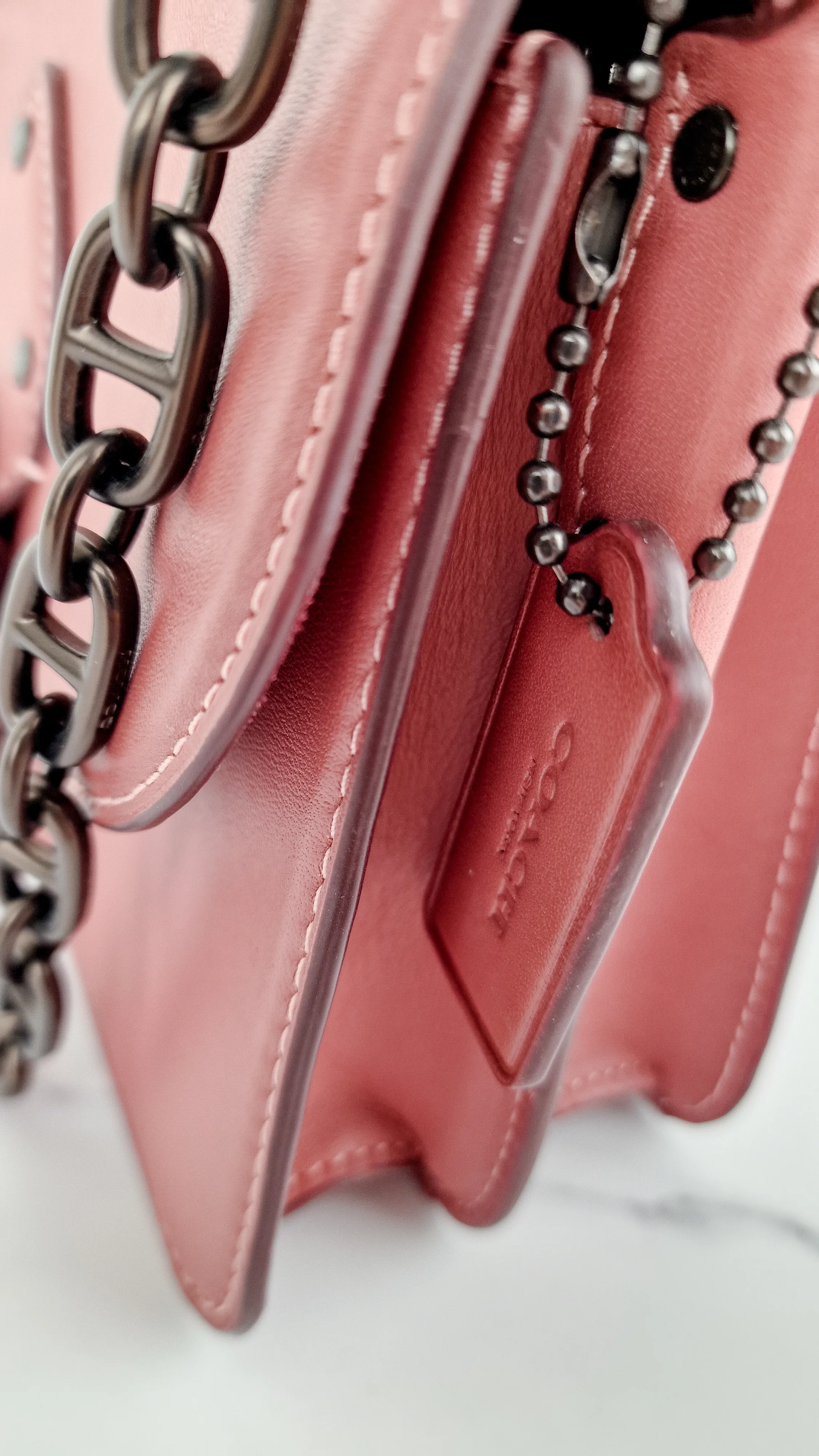 Coach Beat Shoulder Bag 18 in Vintage Pink Melon Smooth Leather Flap Bag Handbag - Coach C0753 - Image 5