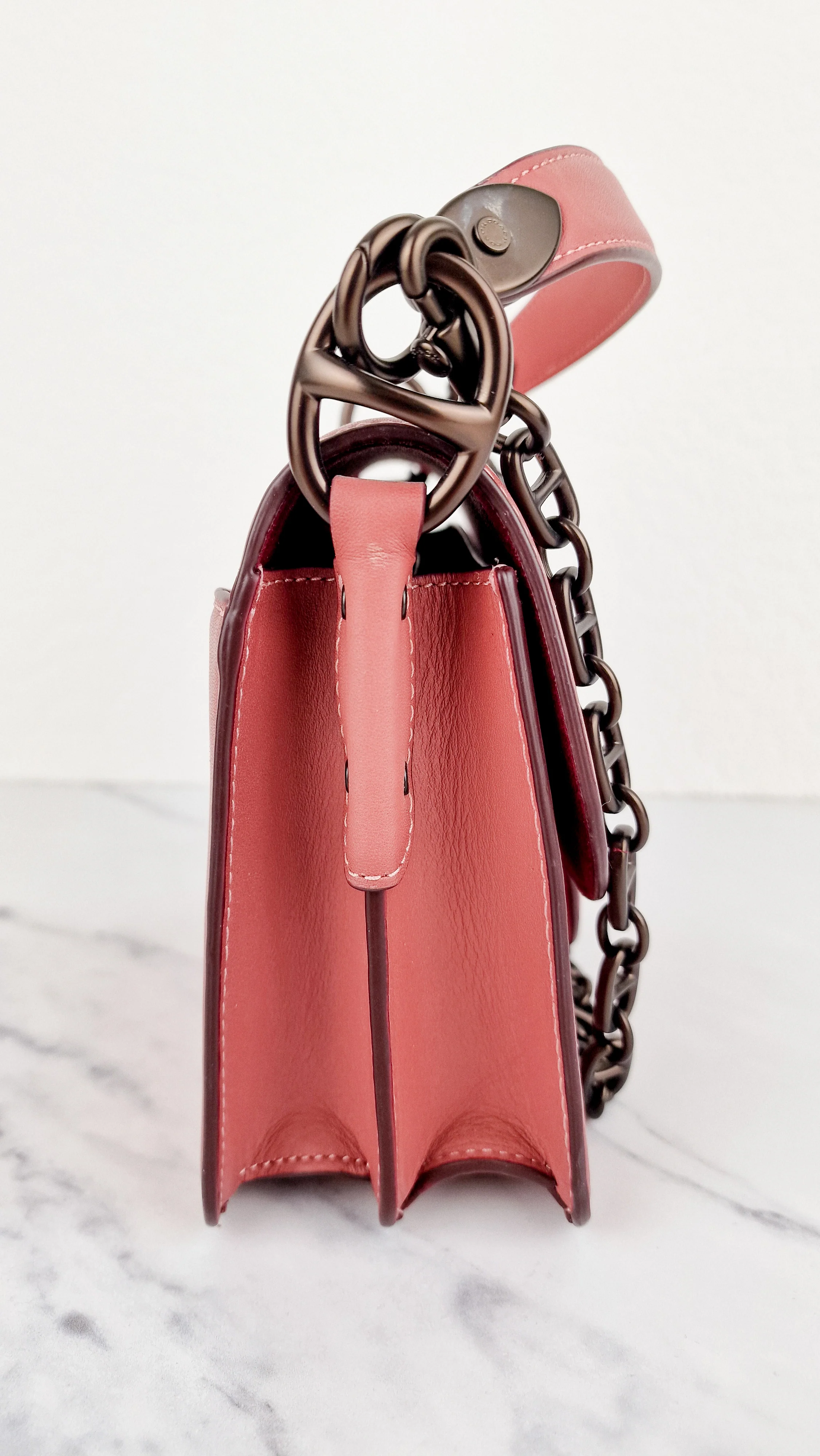 Coach Beat Shoulder Bag 18 in Vintage Pink Melon Smooth Leather Flap Bag Handbag - Coach C0753 - Image 7