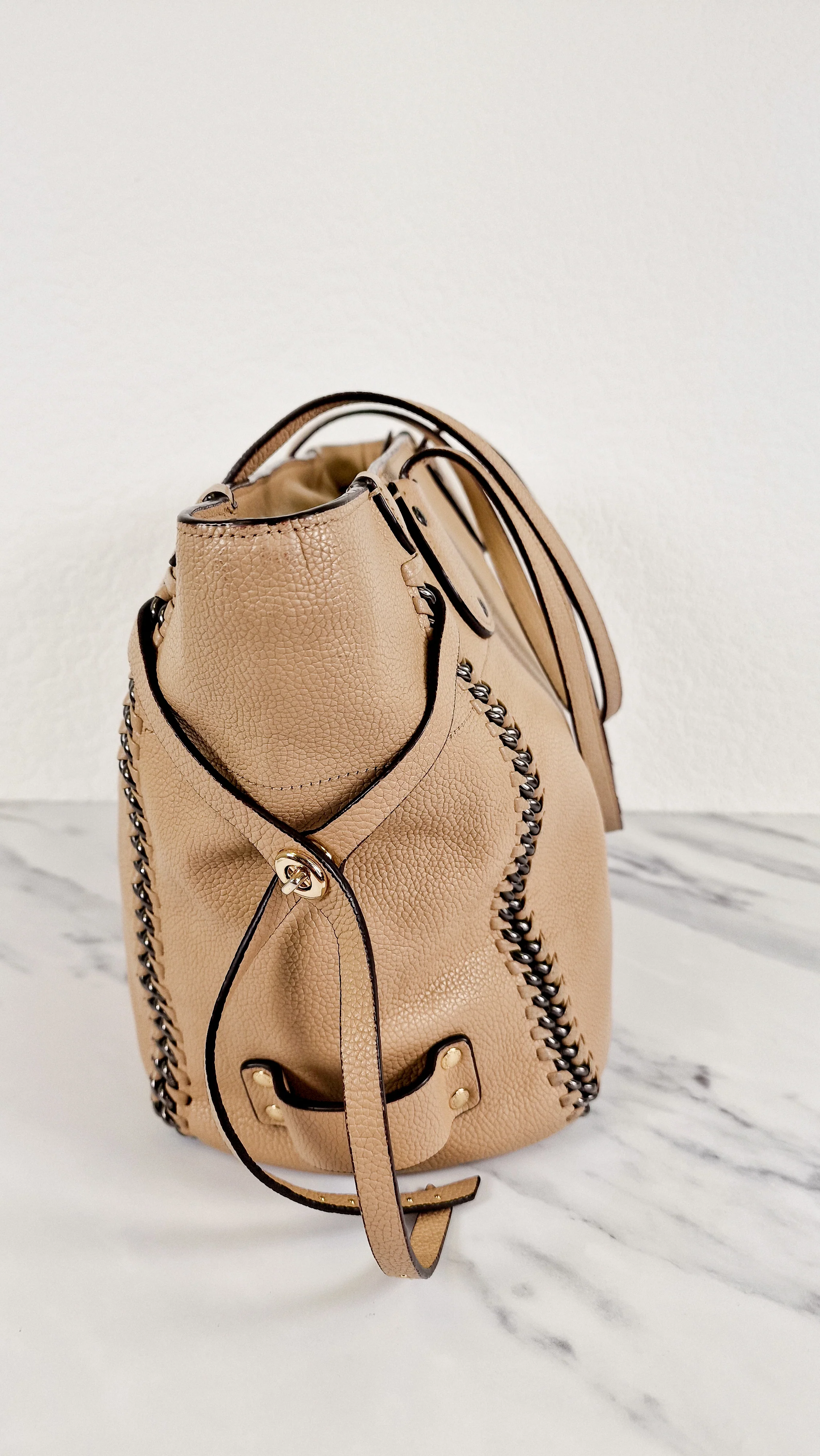 Coach Tatum Tote with Whiplash Chain Detail in Beechwood Beige Nude - Handbag Shoulder Bag - Coach 34398 - Image 3