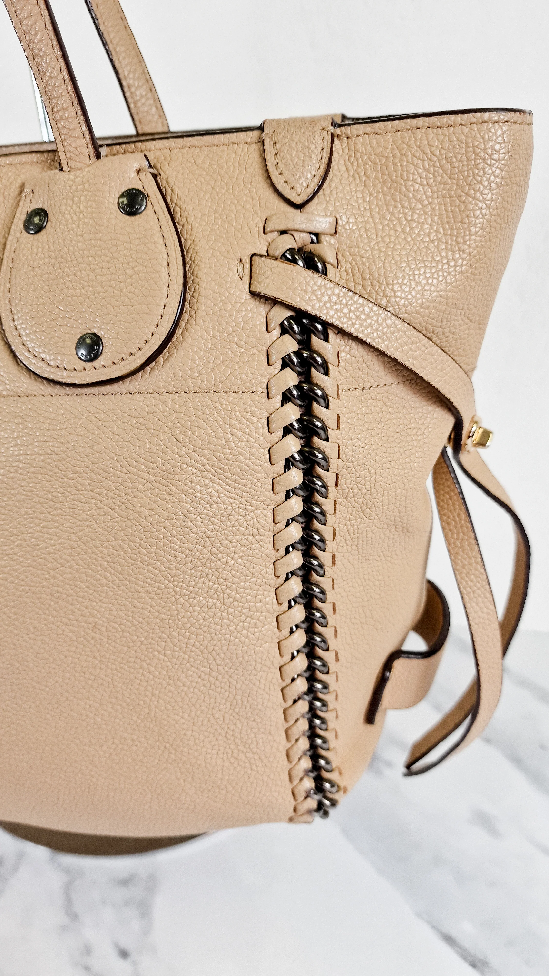 Coach Tatum Tote with Whiplash Chain Detail in Beechwood Beige Nude - Handbag Shoulder Bag - Coach 34398 - Image 6