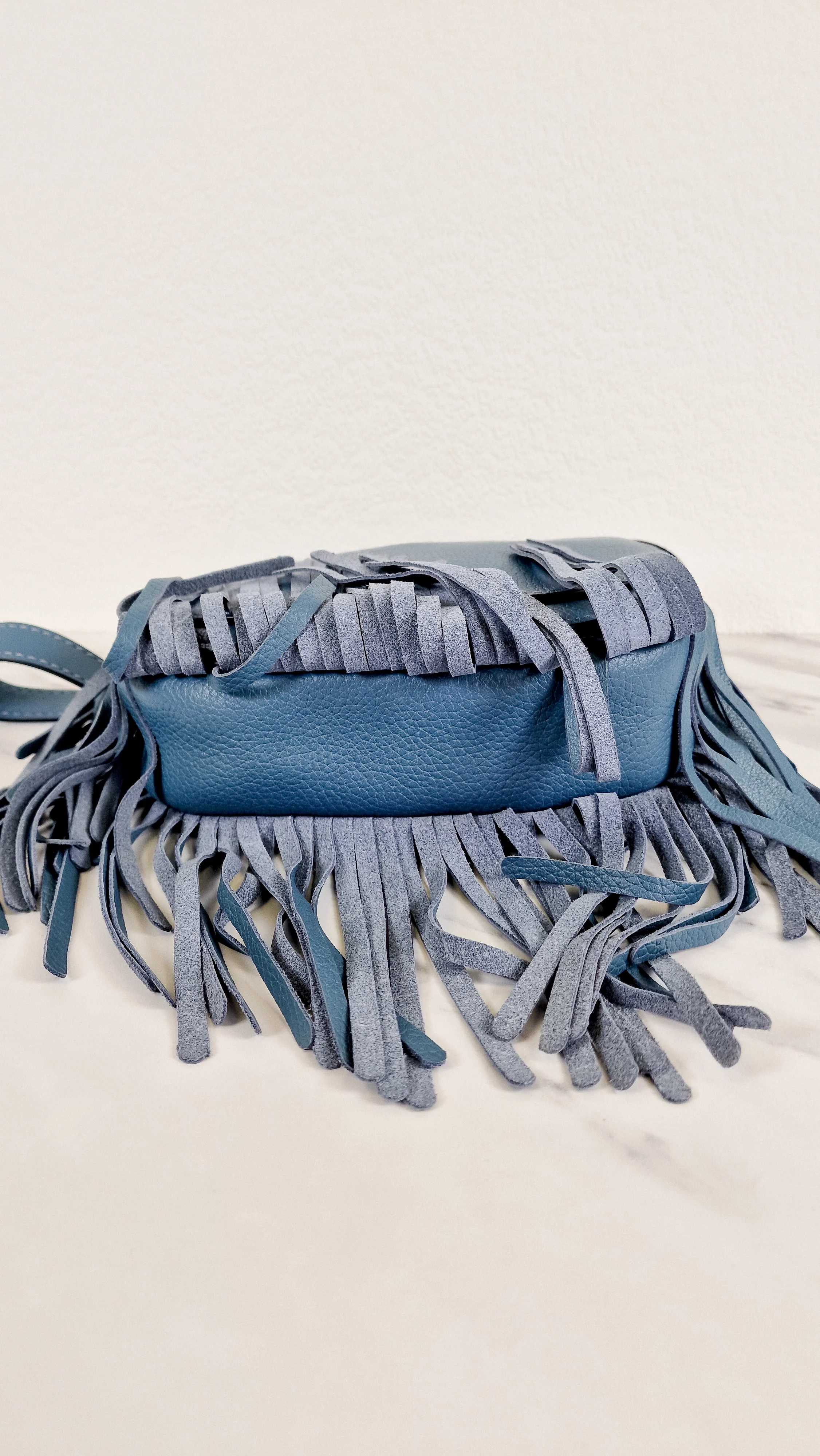 Coach 1941 Saddle 23 with Fringe in Blue Pebbled Leather with Tea Rose Detail - Crossbody Flap Bag - Coach 29240 - Image 5