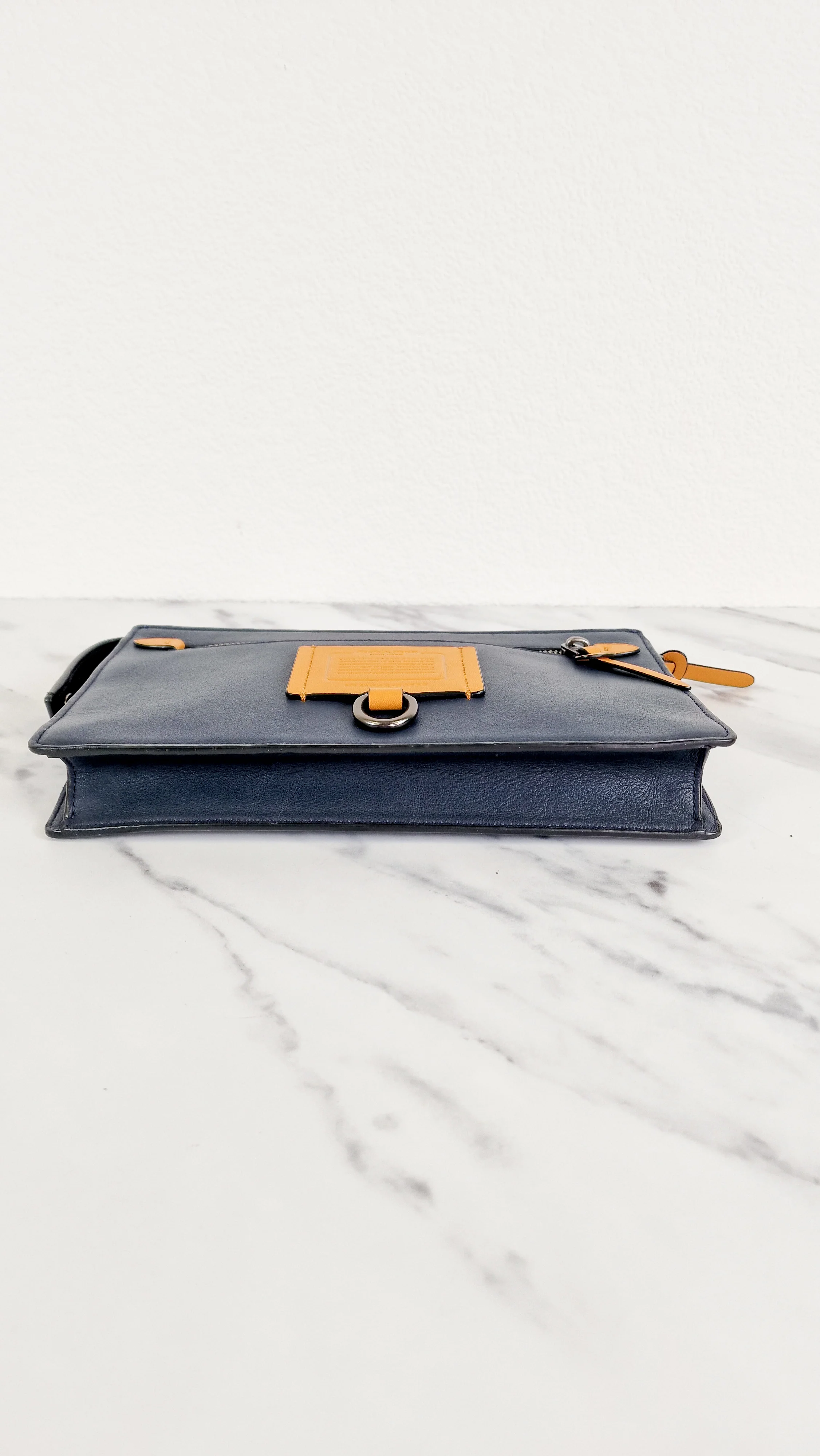 Coach Rivington Convetible Pouch Clutch in Navy Blue Smooth Leather with Yellow Details - Coach 68232 - Image 7
