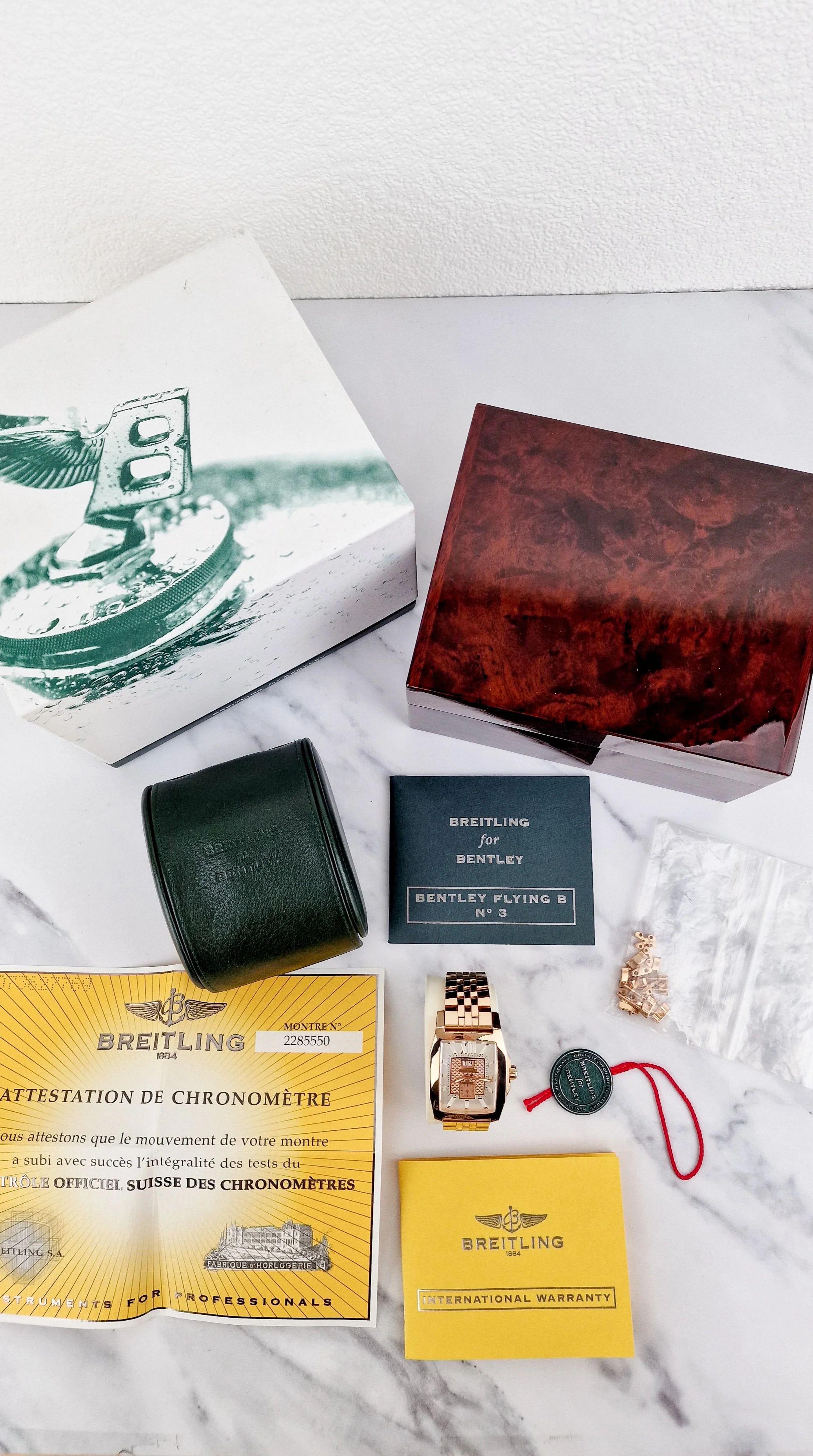 Breitling for Bentley Flying B Date 18K Rose Gold Watch MOP Full Set Box & Papers R16362 - Image 4