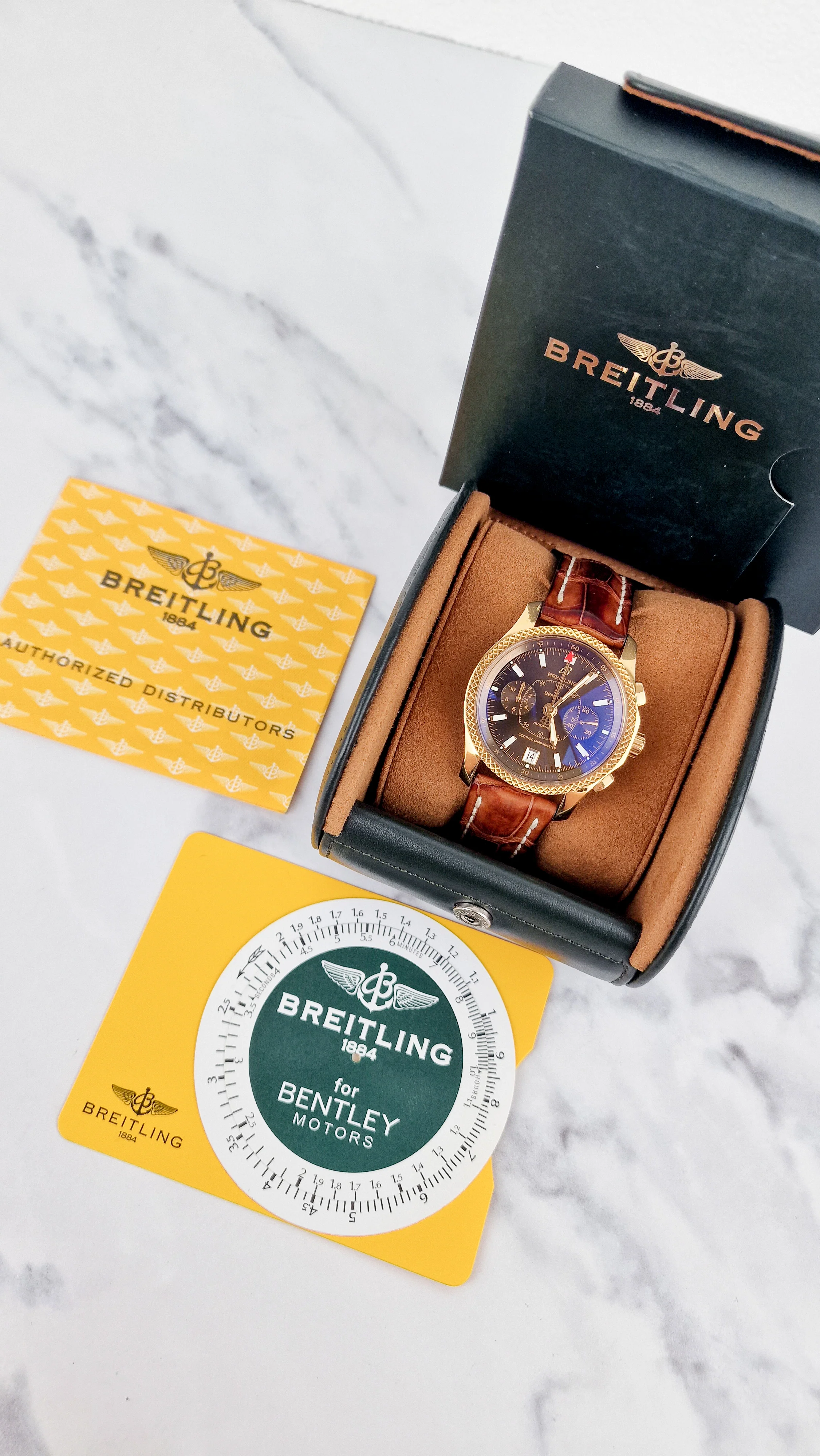 Breitling for Bentley Flying B Mark VI 18K Yellow Rose Gold with Brown Croc Leather H26362 - Image 13