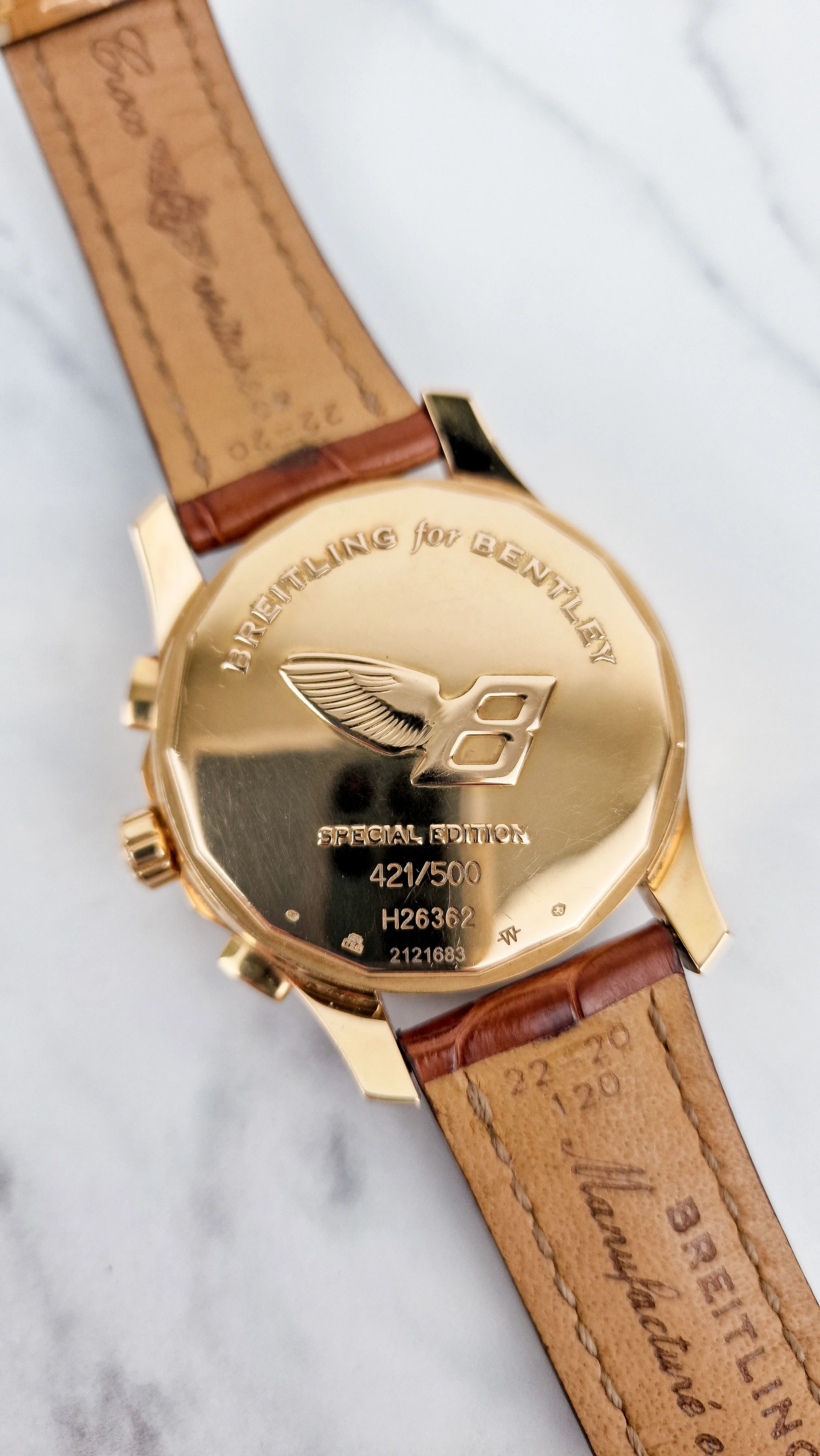 Breitling for Bentley Flying B Mark VI 18K Yellow Rose Gold with Brown Croc Leather H26362 - Image 16