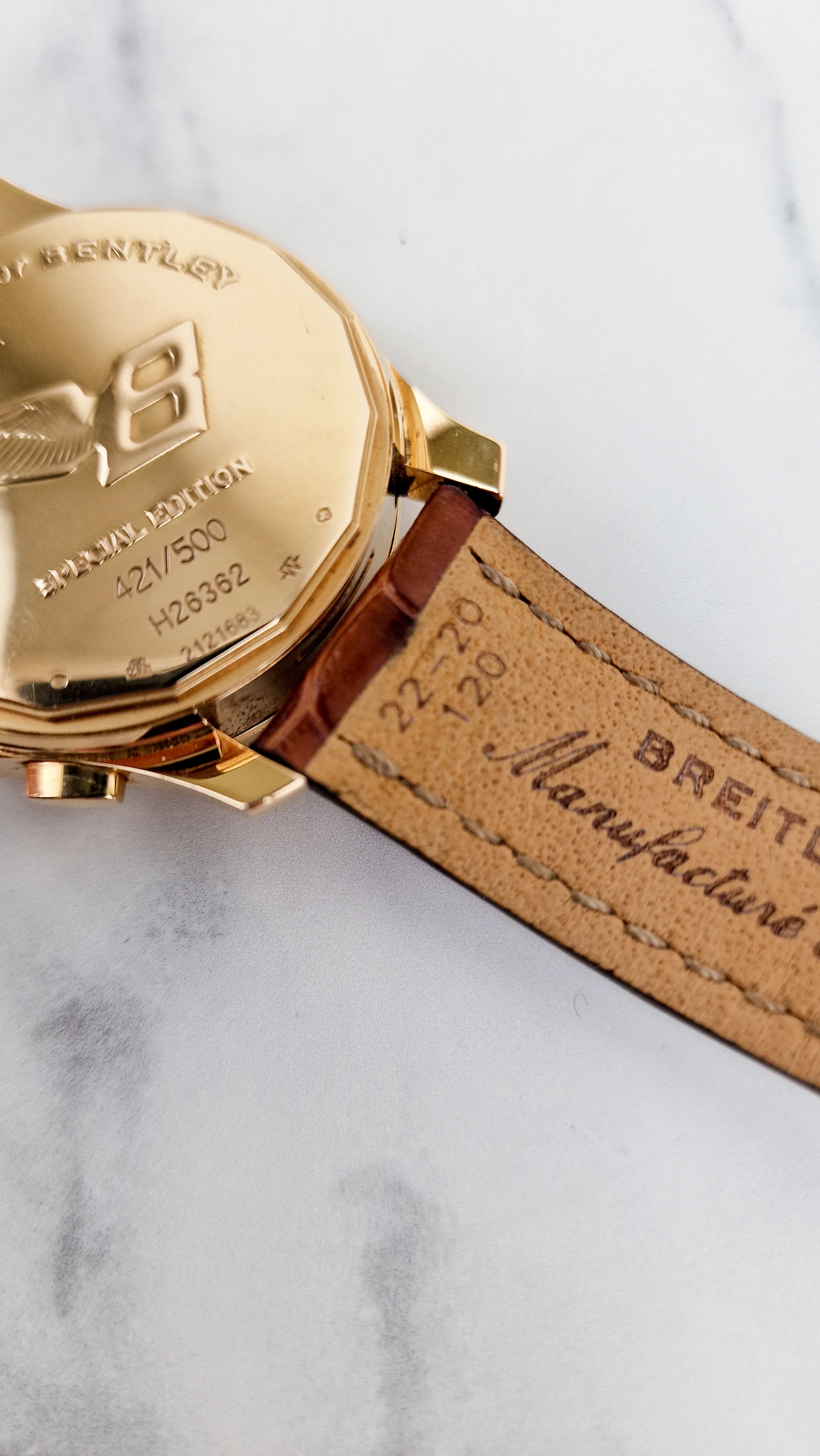 Breitling for Bentley Flying B Mark VI 18K Yellow Rose Gold with Brown Croc Leather H26362 - Image 21