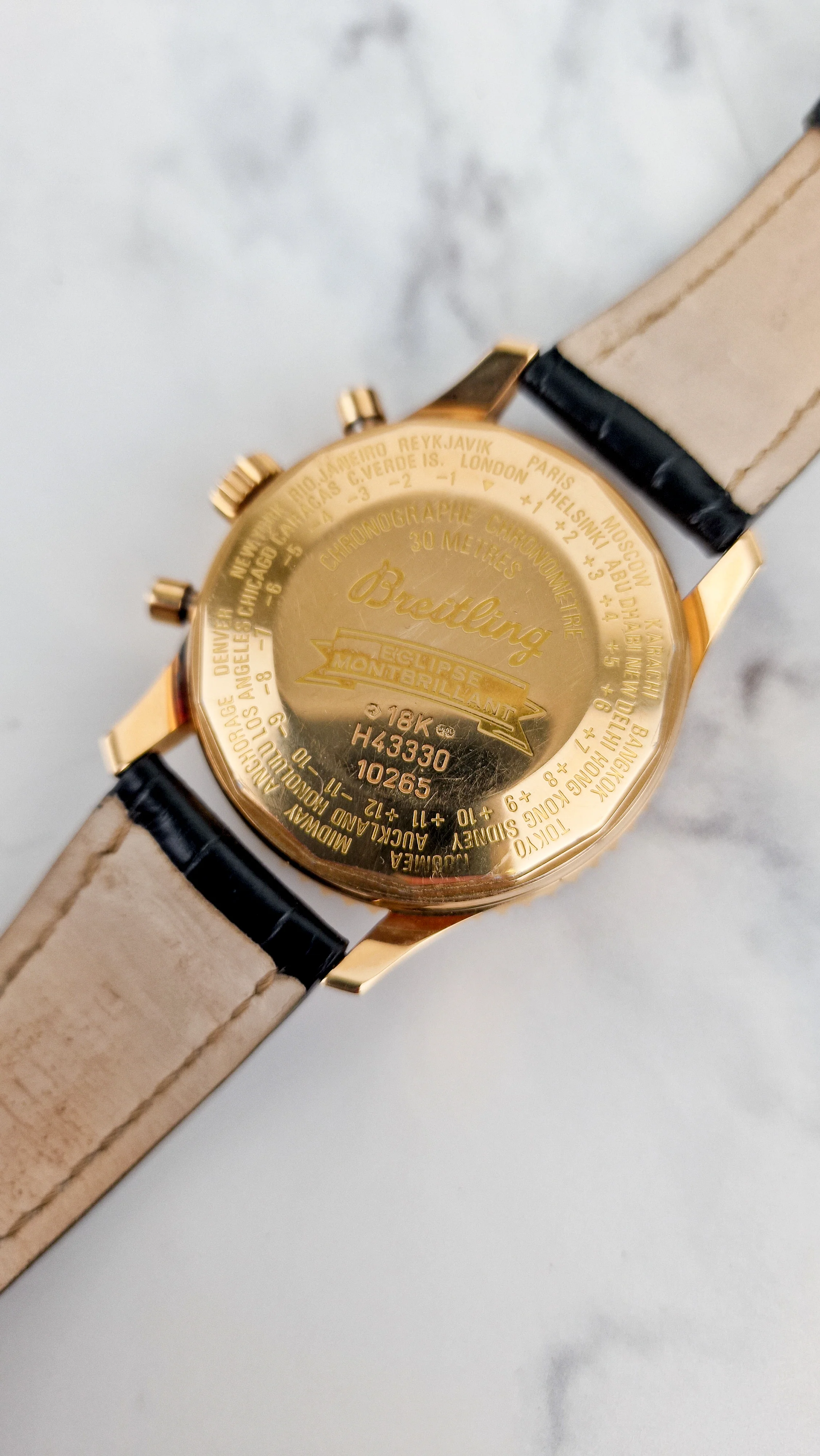 Breitling Eclipse Montbrillant 18K Yellow Rose Gold Watch Moonphase Chronograph Full Set Box & PapersH43330 - Image 15