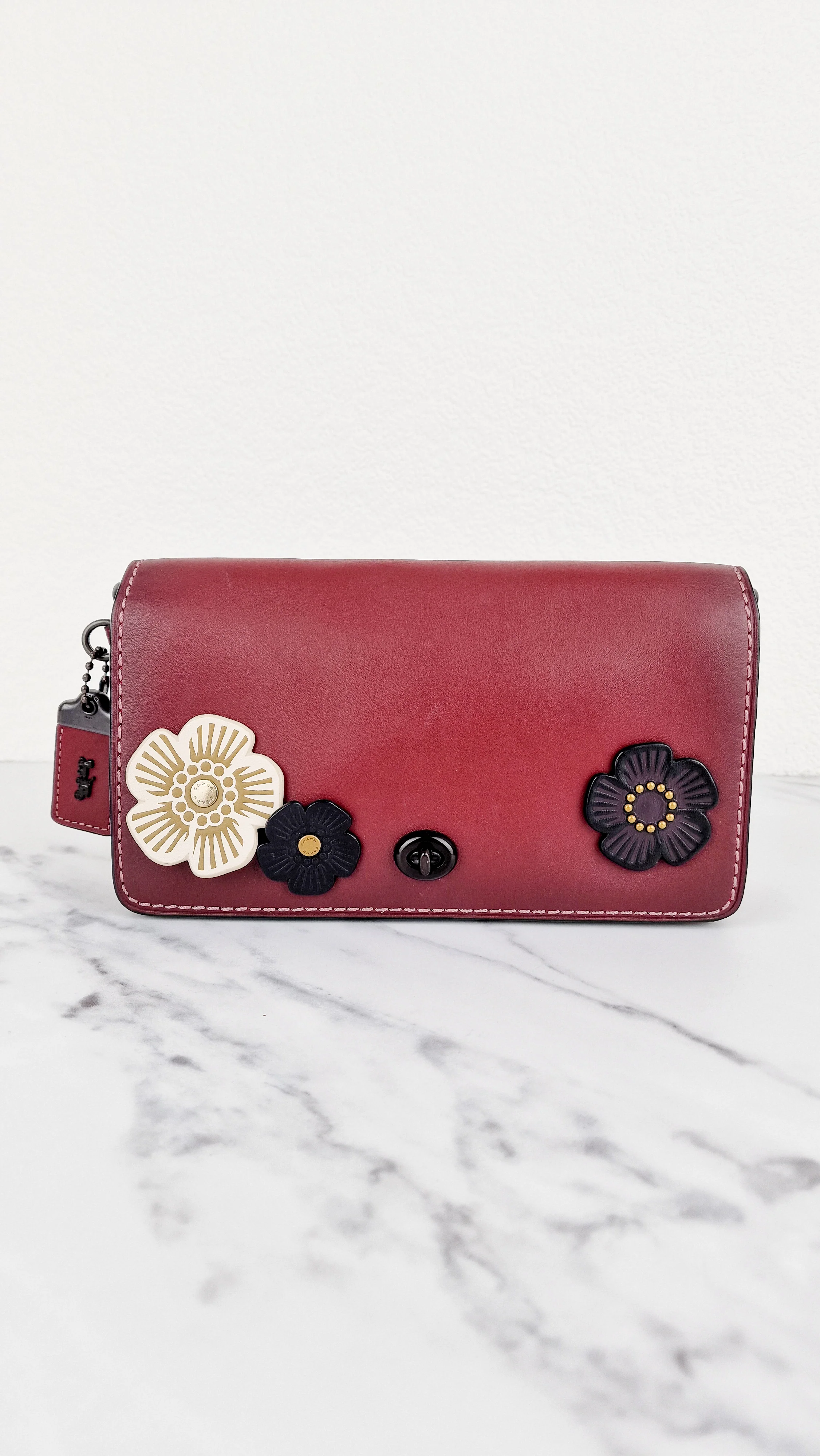 Coach 1941 Dinky Crossbody Bag in Burgundy Smooth Leather With Coach Create Customized Tea Roses - Coach 38185 - Image 2