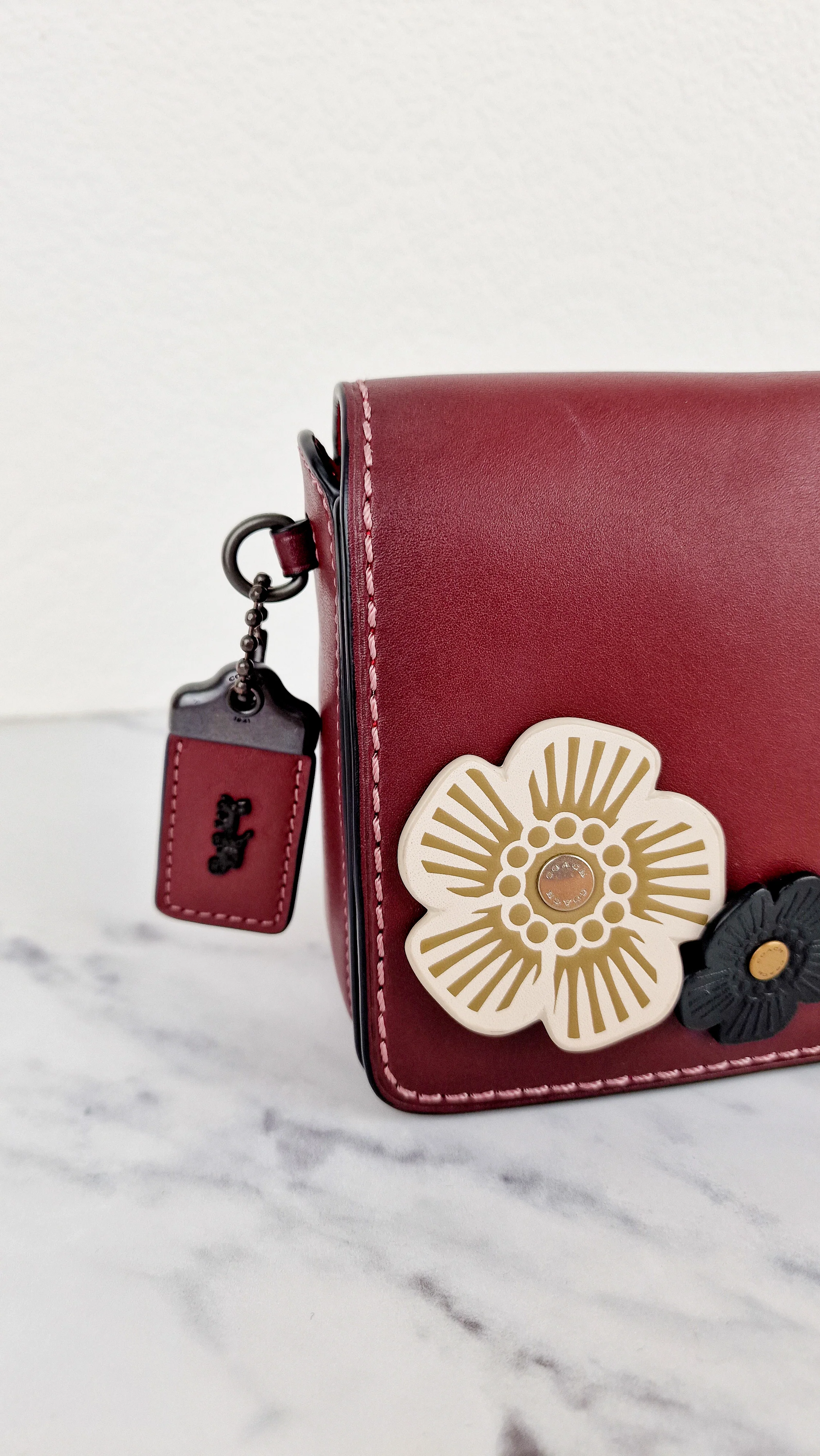Coach 1941 Dinky Crossbody Bag in Burgundy Smooth Leather With Coach Create Customized Tea Roses - Coach 38185 - Image 3