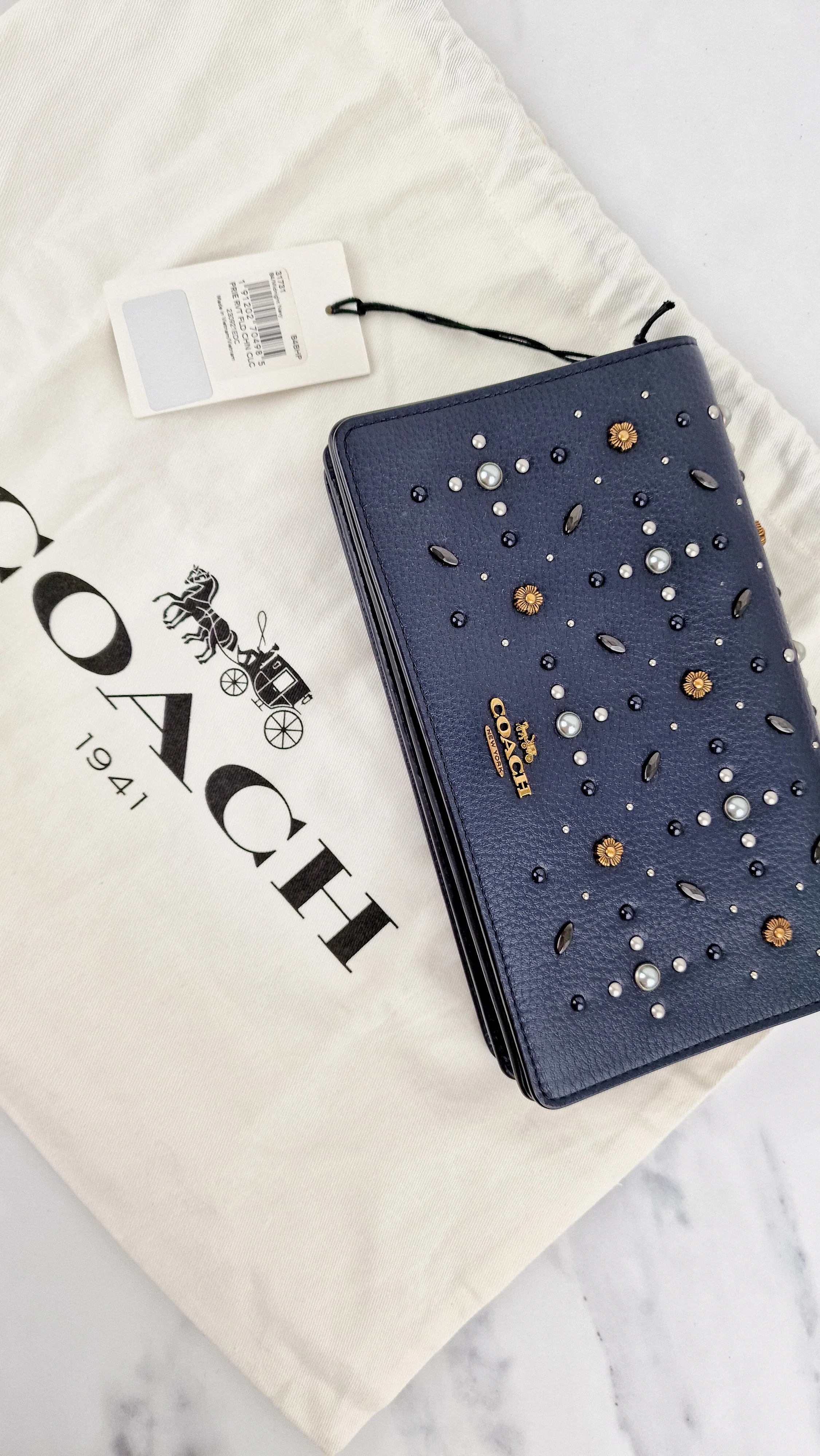 Callie Foldover Clutch With Prairie Rivets Midnight Navy Blue - Coach 31731 - Image 2