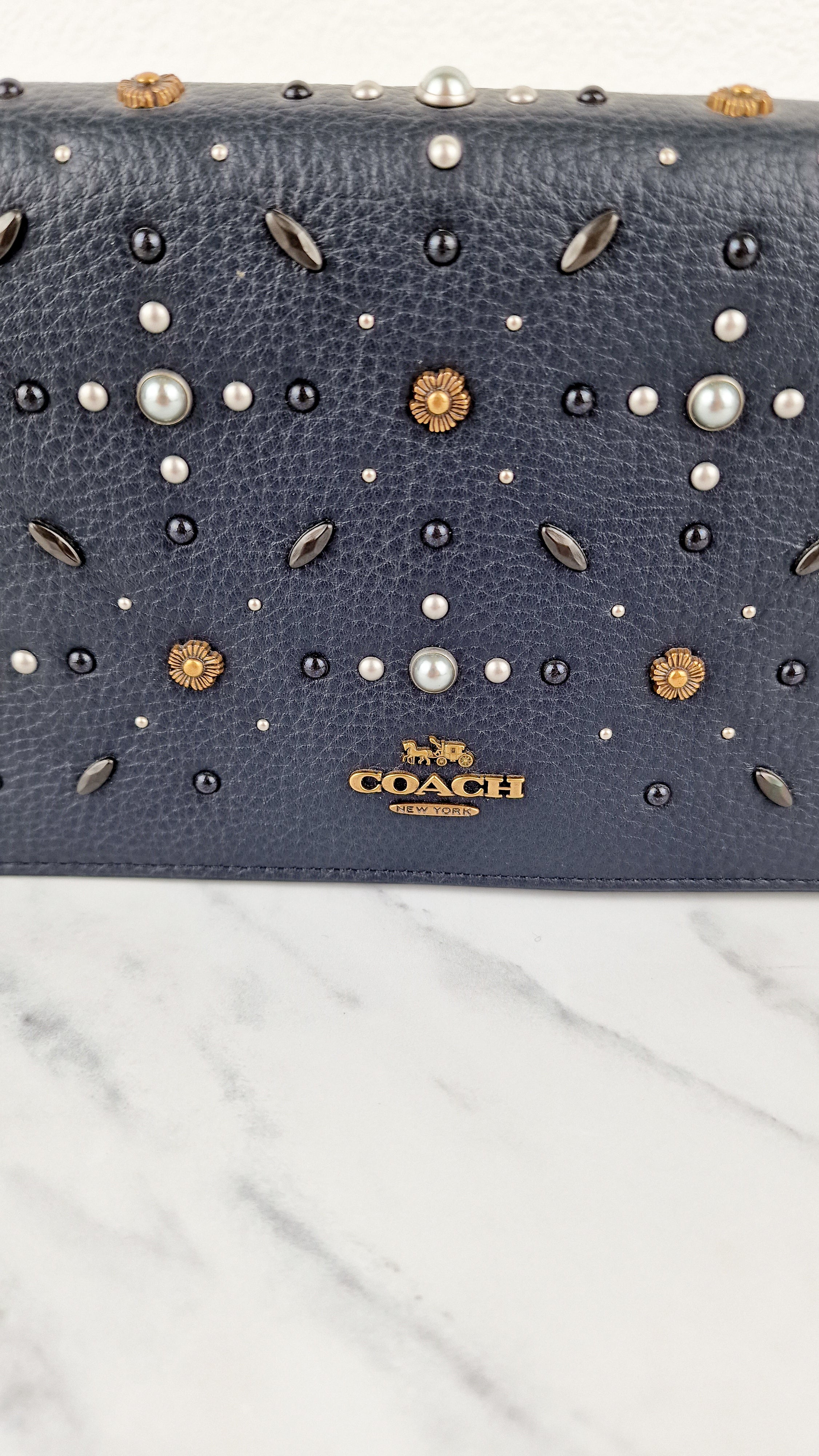 Callie Foldover Clutch With Prairie Rivets Midnight Navy Blue - Coach 31731 - Image 3