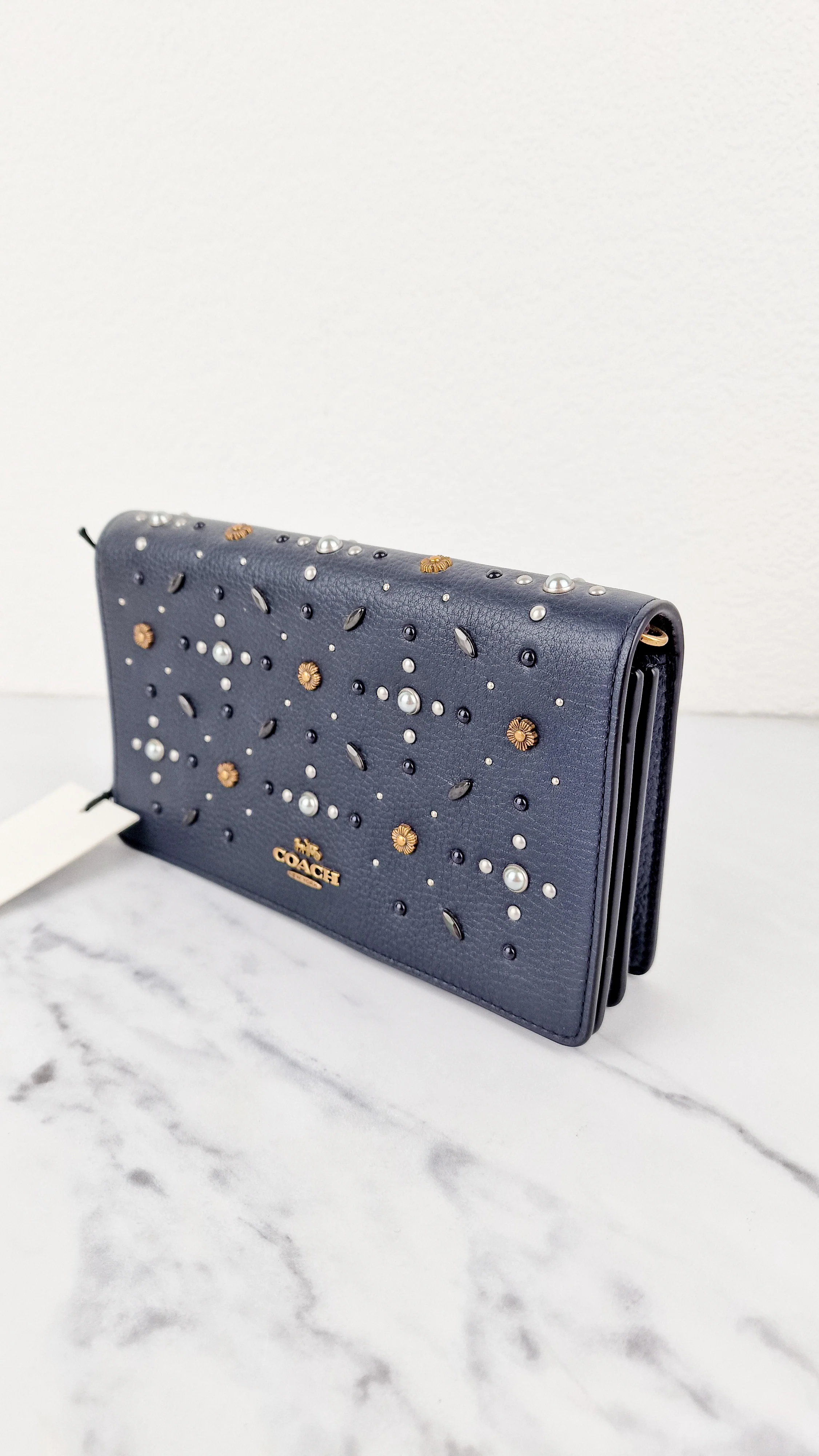 Callie Foldover Clutch With Prairie Rivets Midnight Navy Blue - Coach 31731 - Image 4