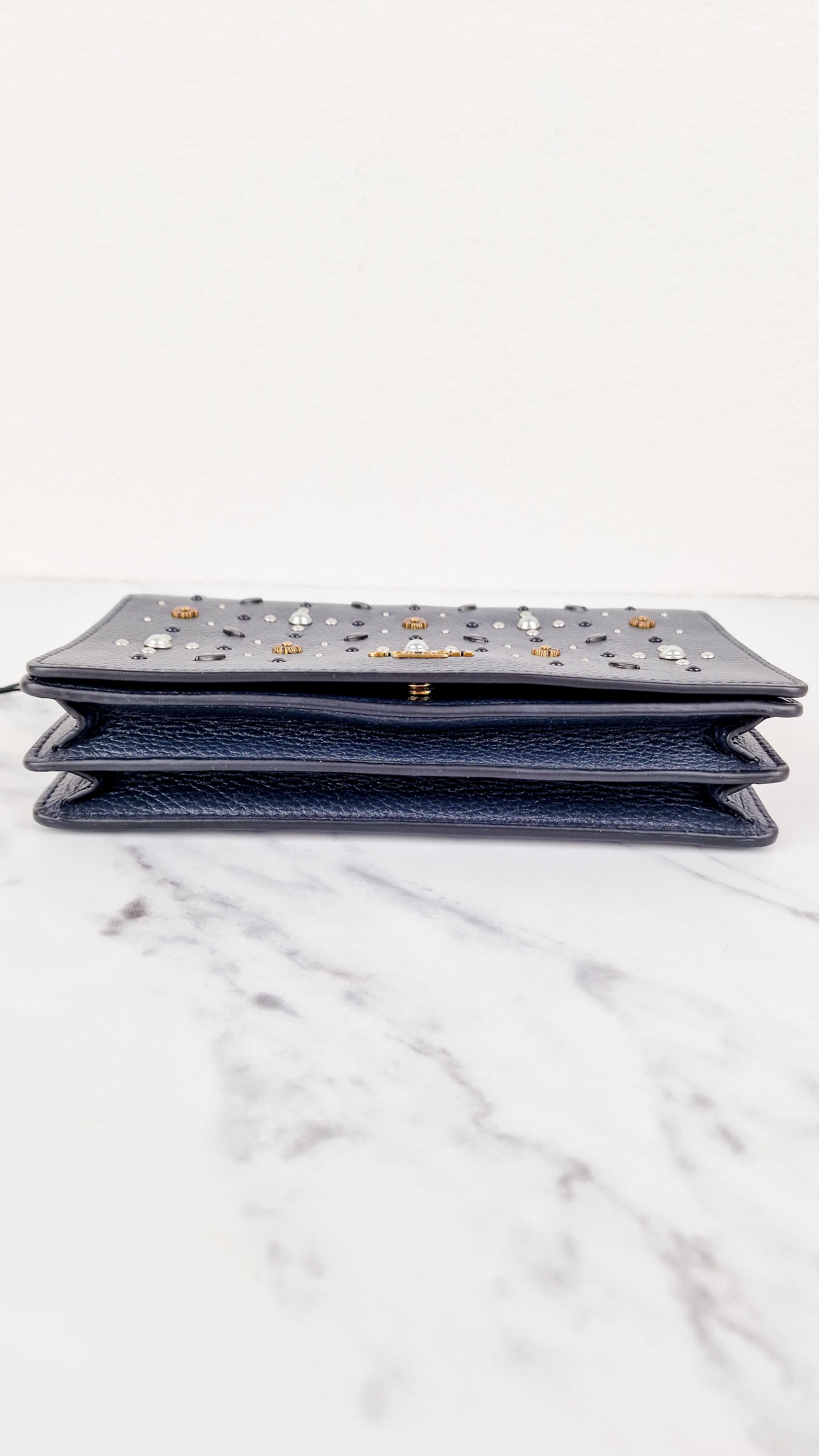 Callie Foldover Clutch With Prairie Rivets Midnight Navy Blue - Coach 31731 - Image 8