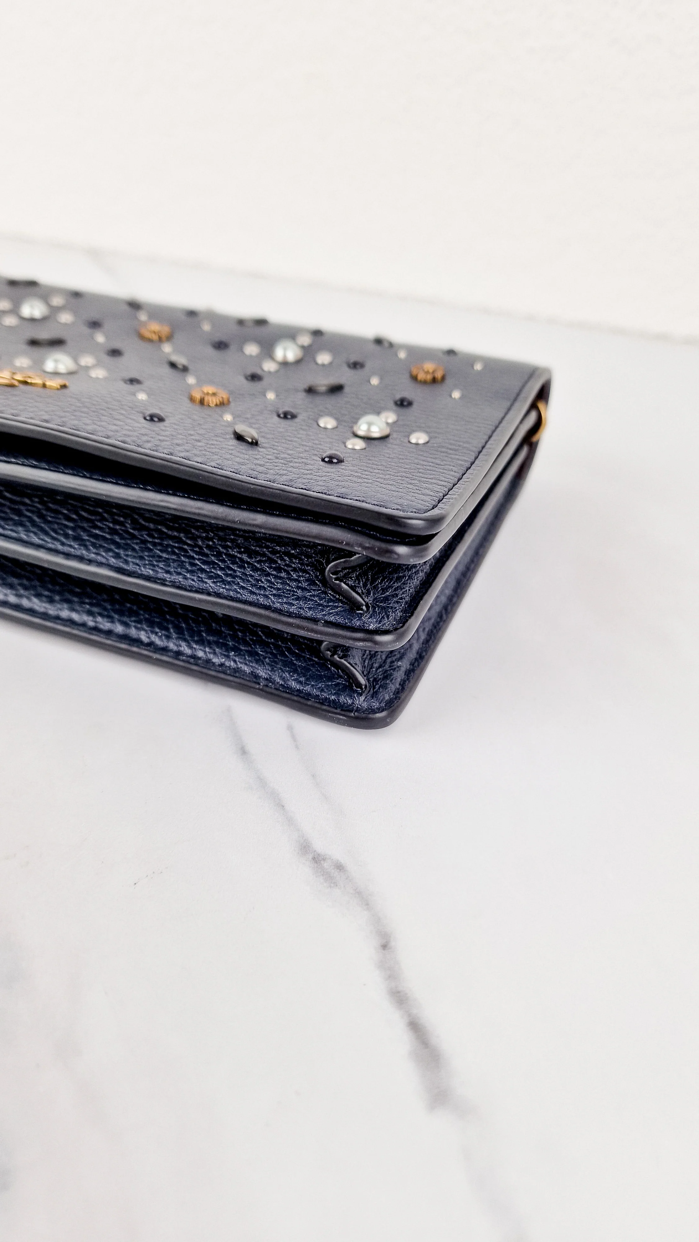 Callie Foldover Clutch With Prairie Rivets Midnight Navy Blue - Coach 31731 - Image 9