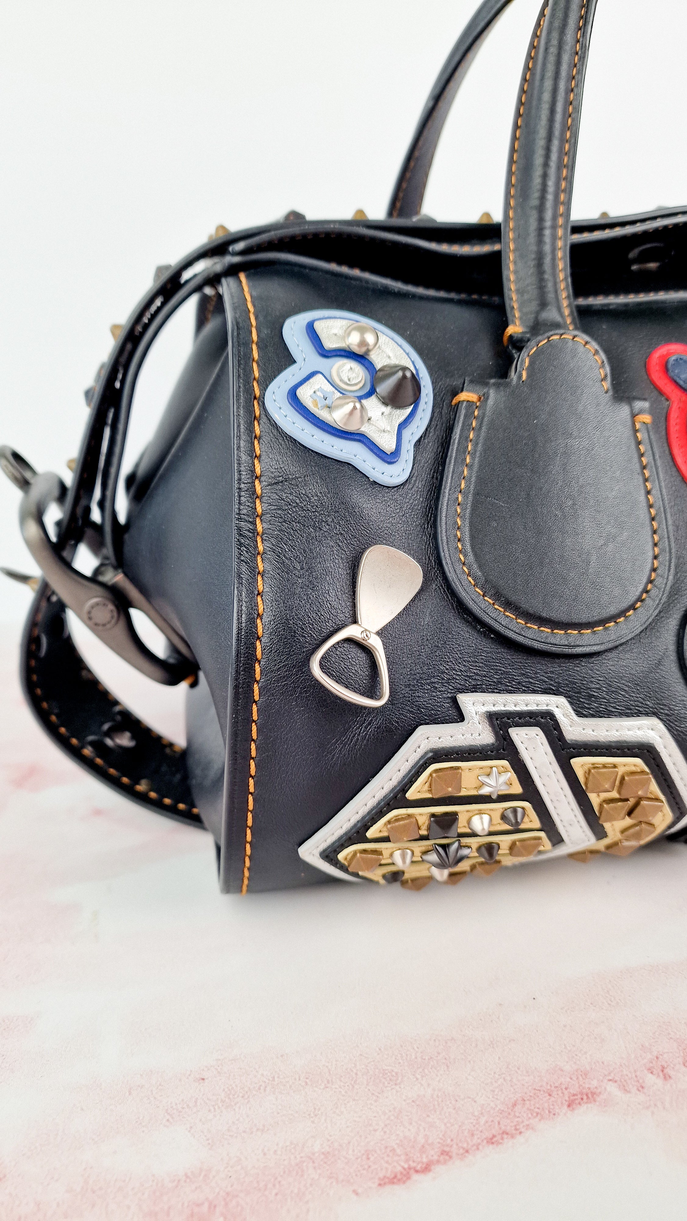 Coach 1941 Badlands Satchel Varsity Patch Bag 1 of 1 Customized Black Smooth Leather - Coach 56587 - Image 5