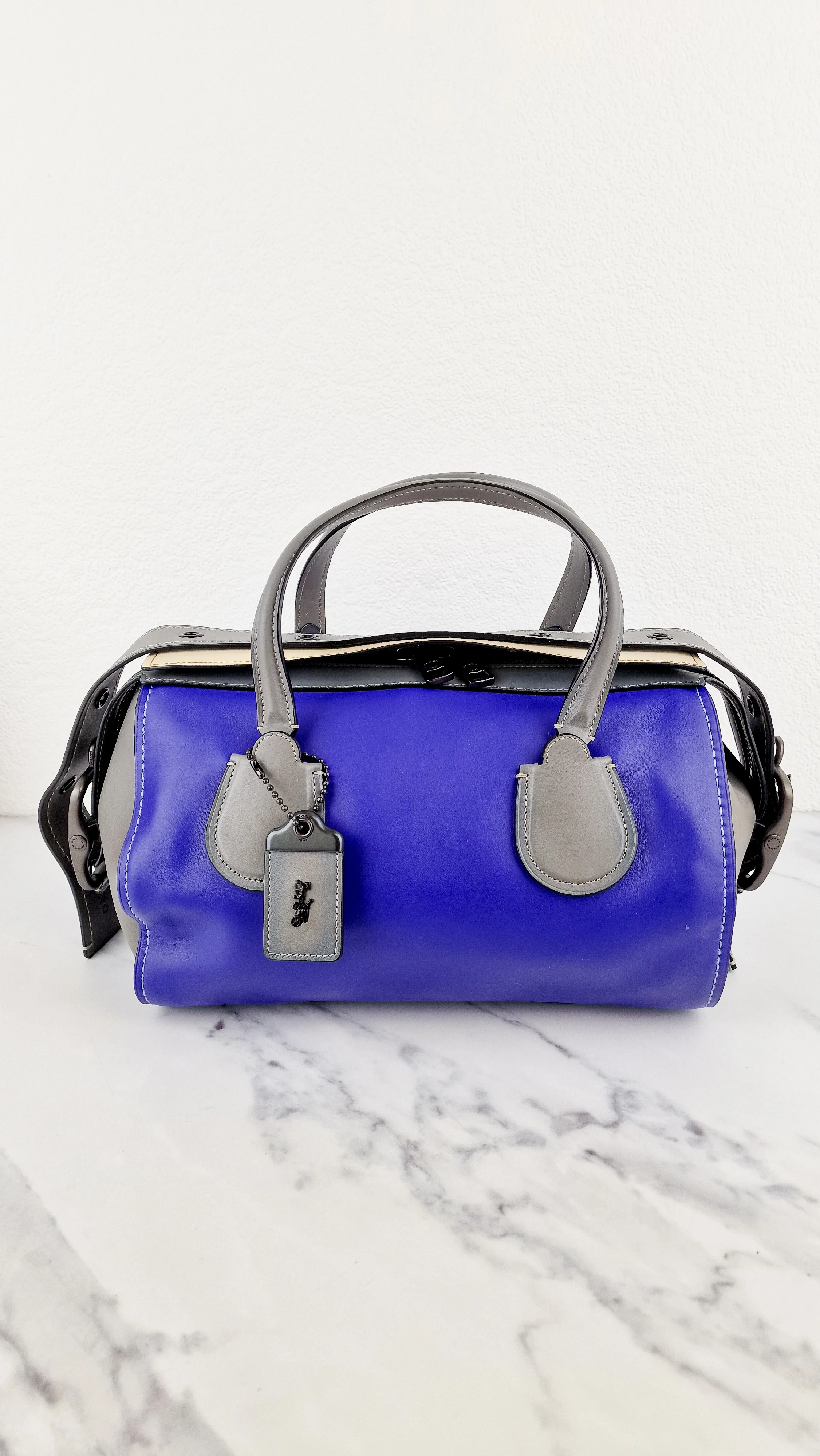Coach 1941 Badlands Satchel Bag in Purple Blue Heather Grey Colorblock Smooth Leather - Coach 56587