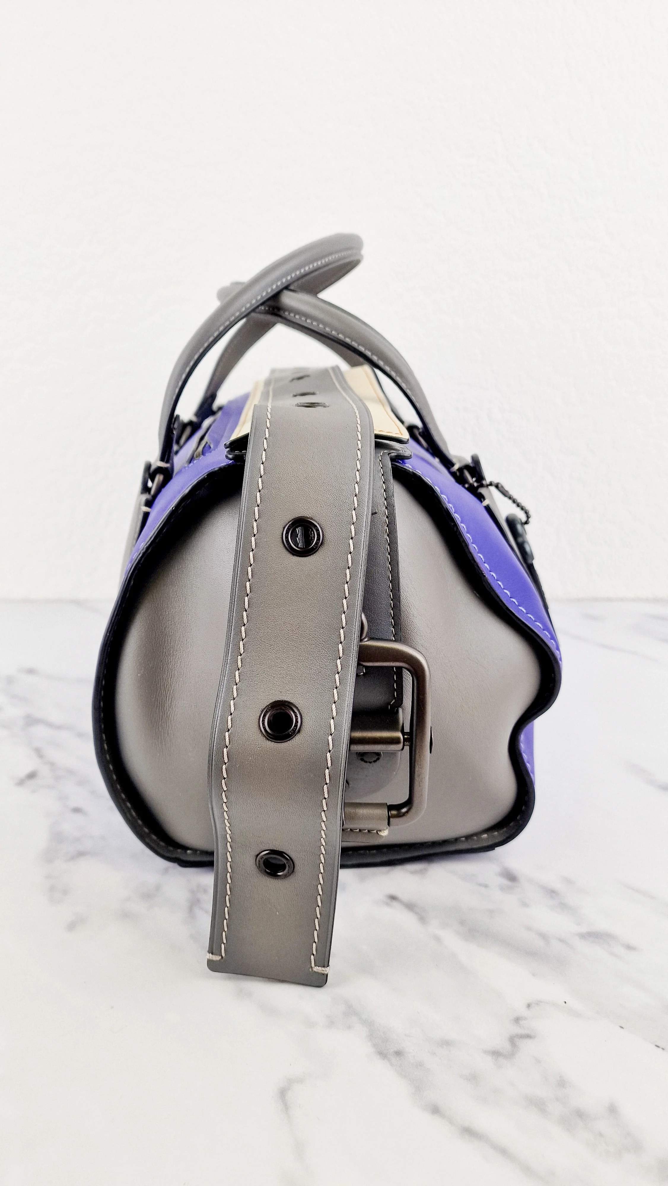Coach 1941 Badlands Satchel Bag in Purple Blue Heather Grey Colorblock Smooth Leather - Coach 56587 - Image 10
