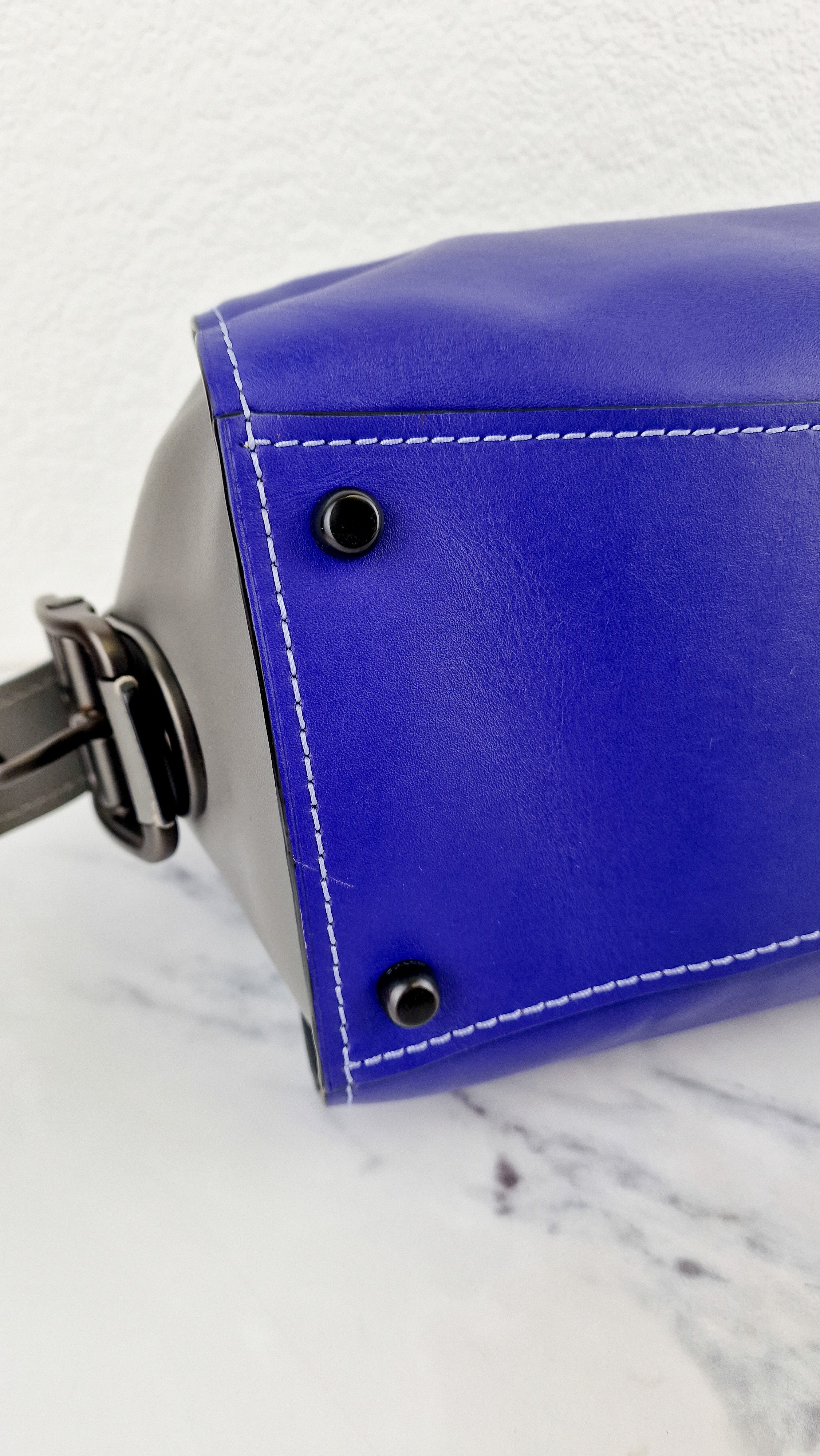 Coach 1941 Badlands Satchel Bag in Purple Blue Heather Grey Colorblock Smooth Leather - Coach 56587 - Image 16