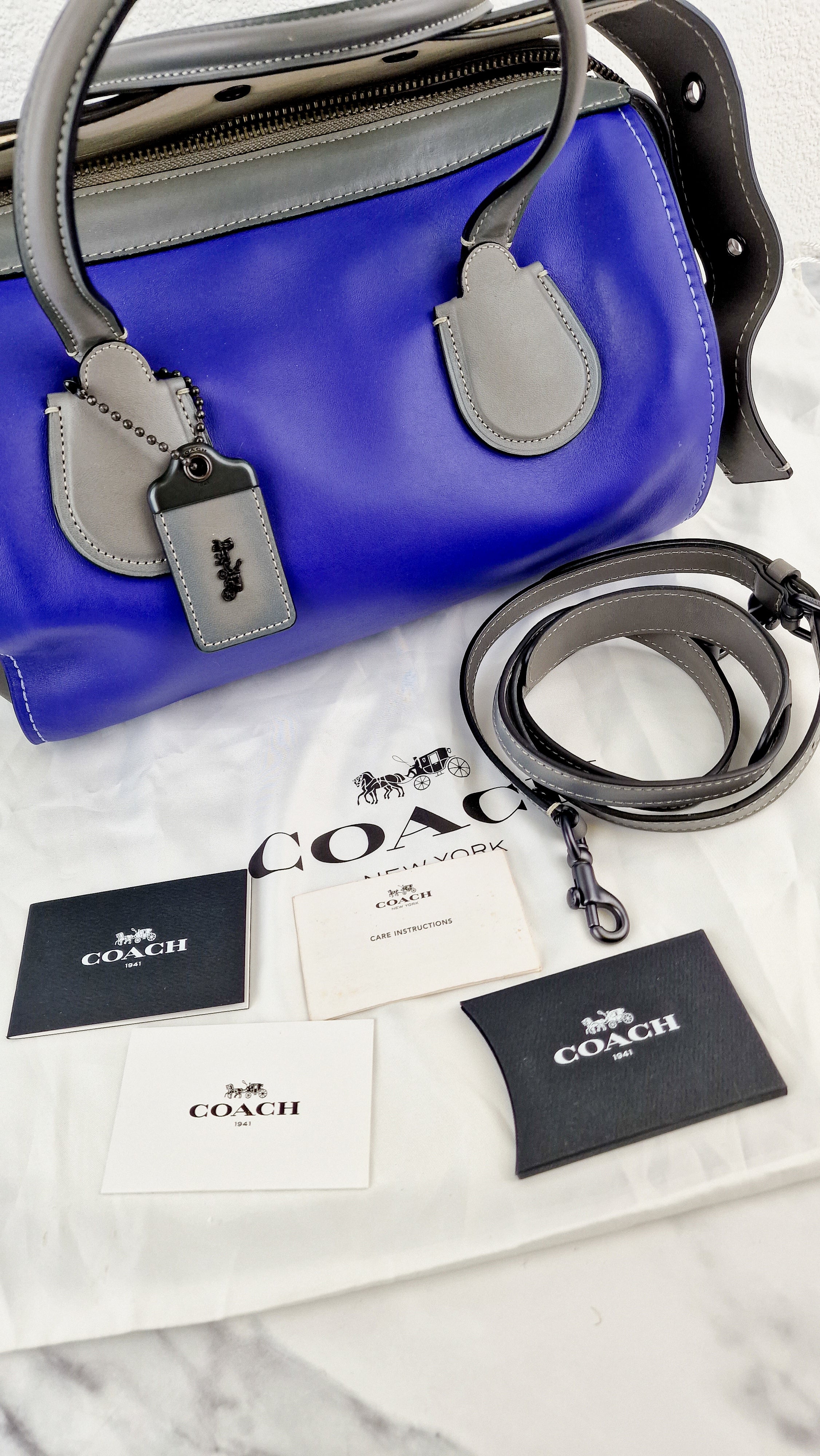 Coach 1941 Badlands Satchel Bag in Purple Blue Heather Grey Colorblock Smooth Leather - Coach 56587 - Image 23