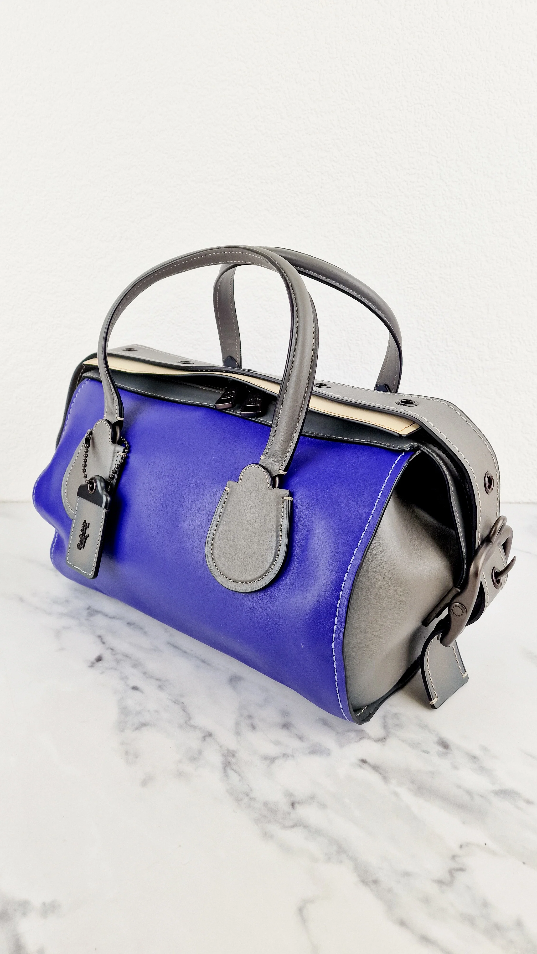 Coach 1941 Badlands Satchel Bag in Purple Blue Heather Grey Colorblock Smooth Leather - Coach 56587 - Image 6